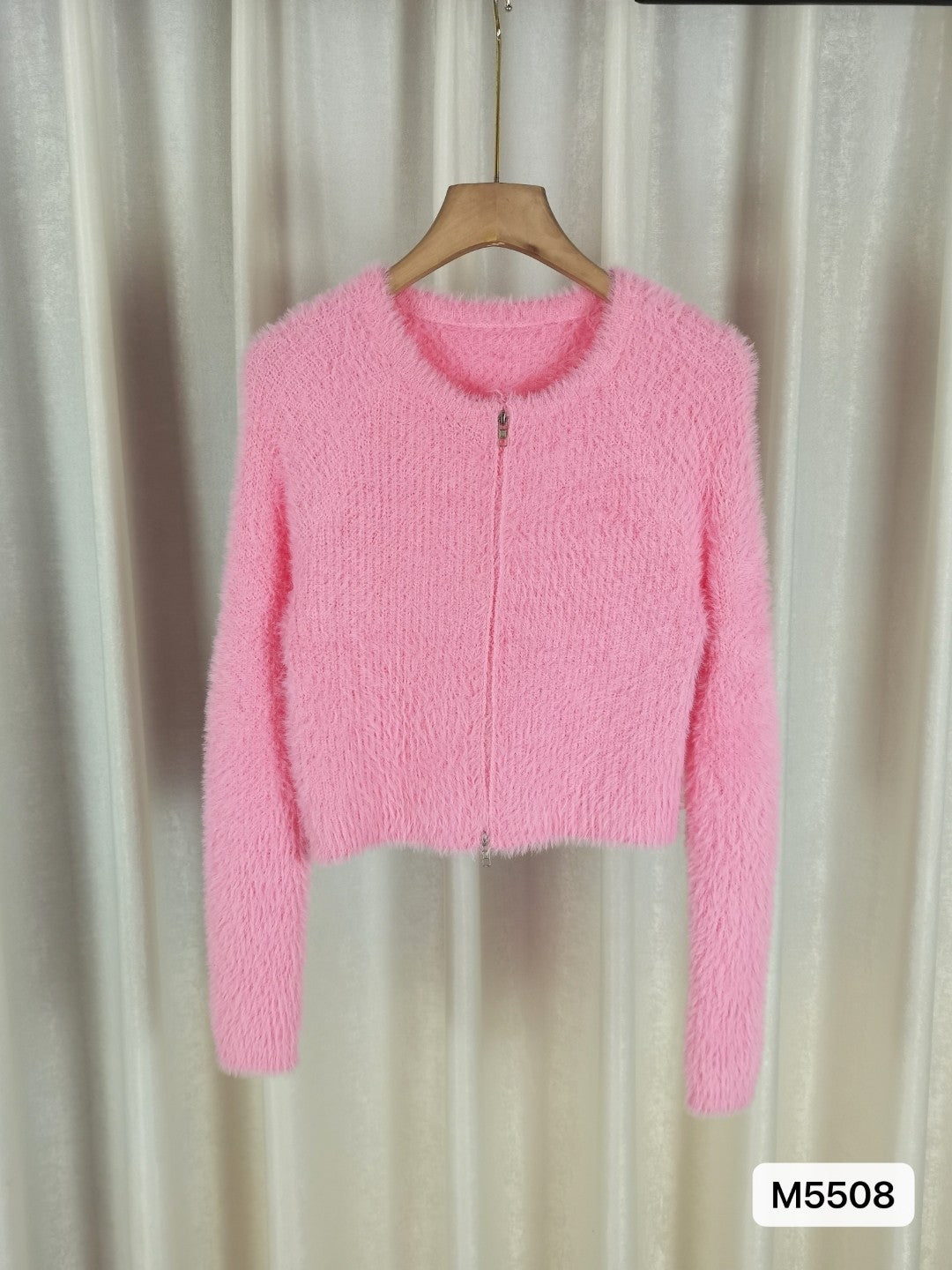 Light Pink Round Neck Long Sleeves Solid Top