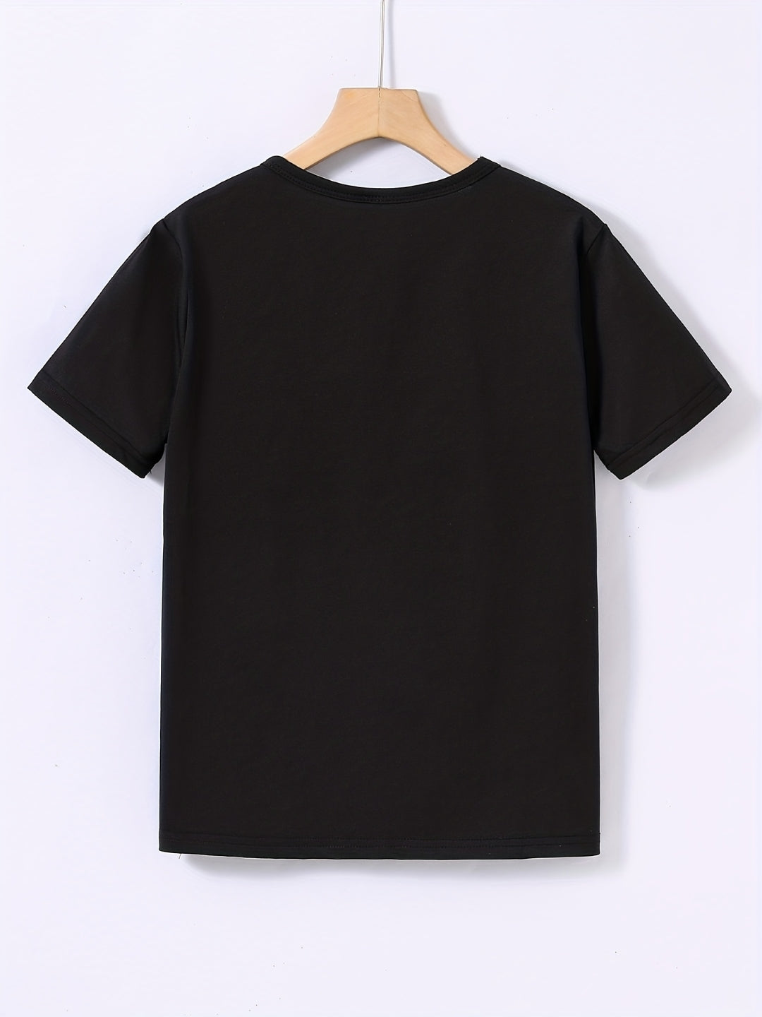 Black Round Neck Graphics Printed Short Sleeves Polyester T-Shirt