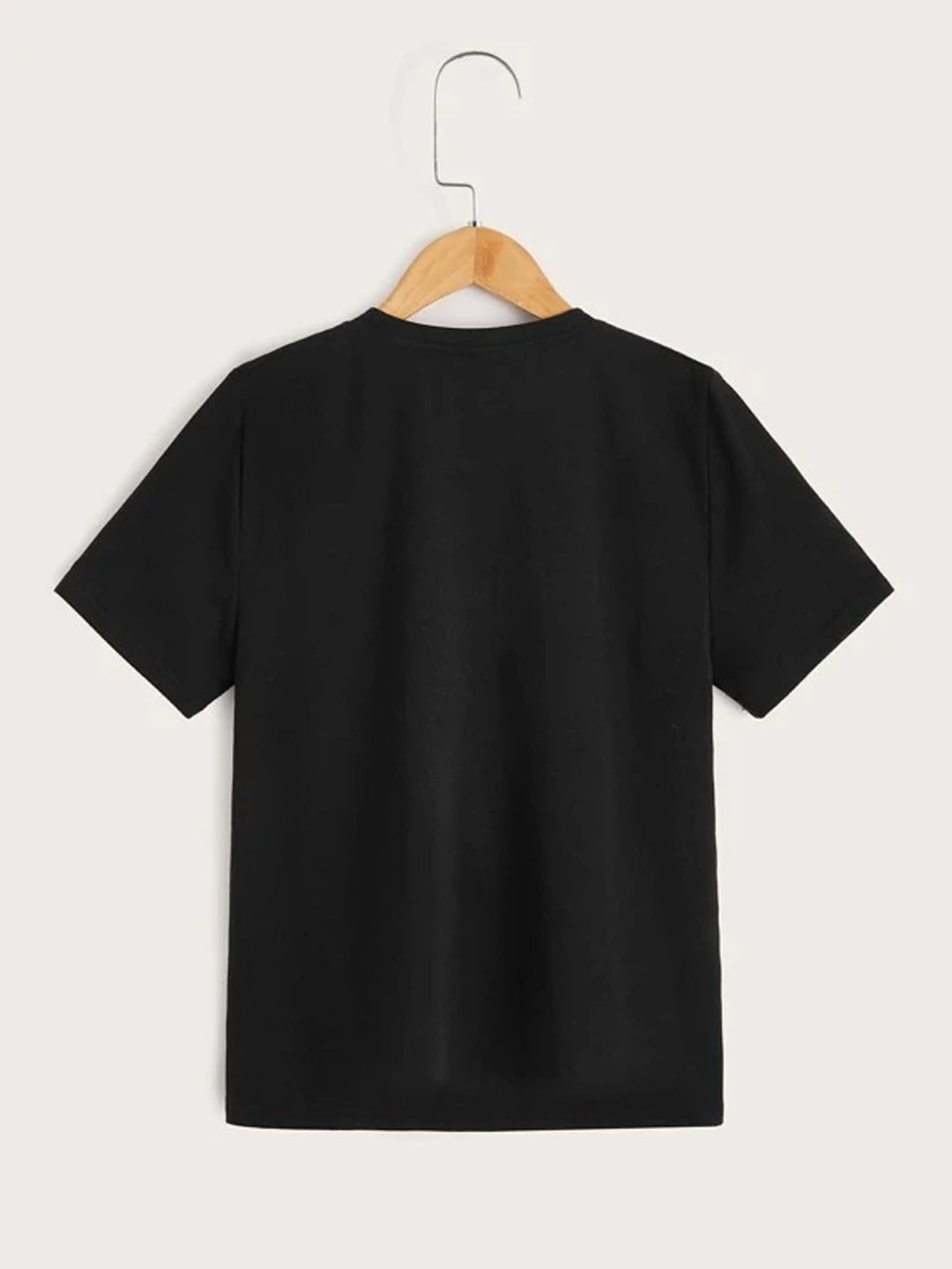 Black Round Neck Graphics Printed Short Sleeves Polyester T-Shirt