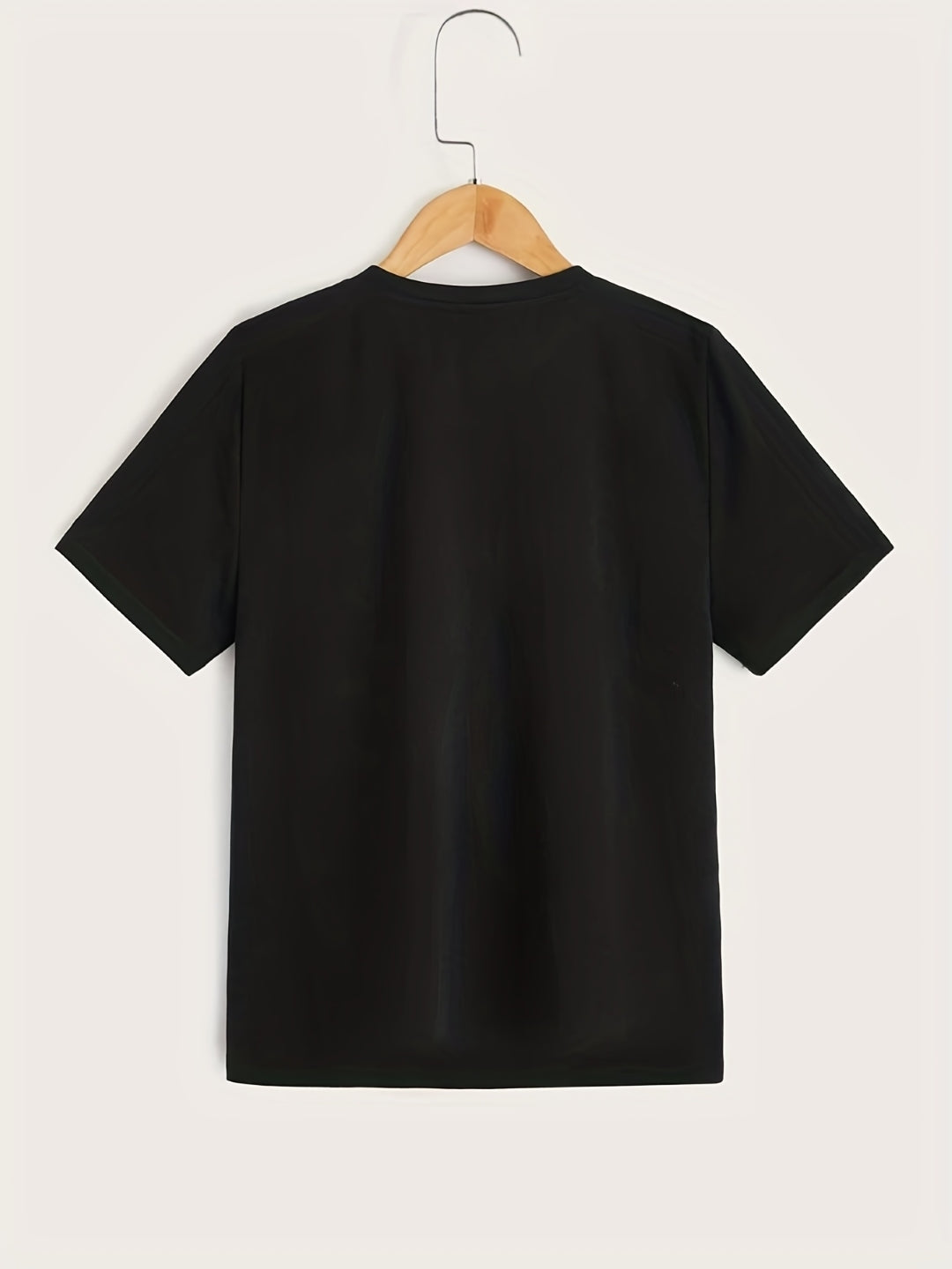 Black Round Neck Graphics Printed Short Sleeves Polyester T-Shirt