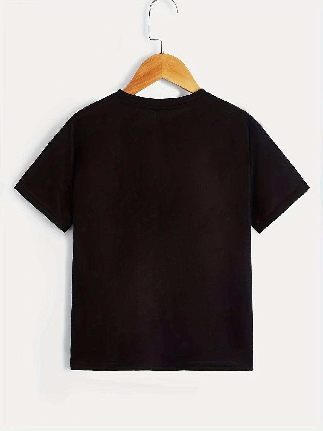 Black Round Neck Graphics Printed Short Sleeves Polyester T-Shirt