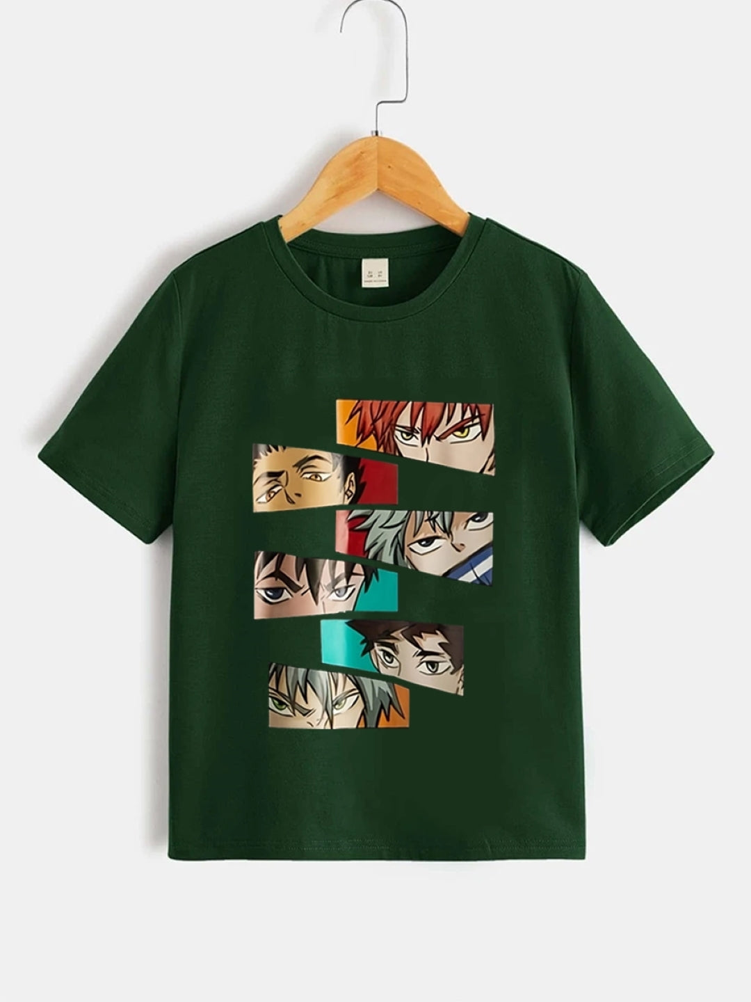 Green Round Neck Graphics Printed Short Sleeves Polyester T-Shirt