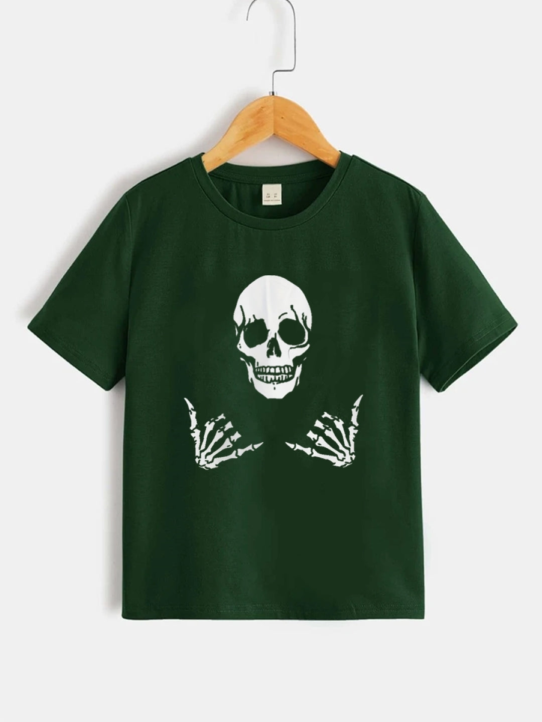 Green Round Neck Graphics Printed Short Sleeves Polyester T-Shirt