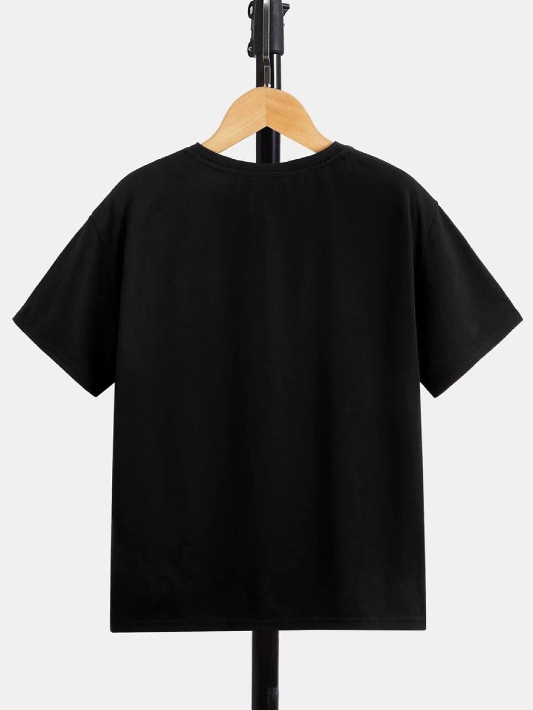 Black Round Neck Graphics Printed Short Sleeves Polyester T-Shirt