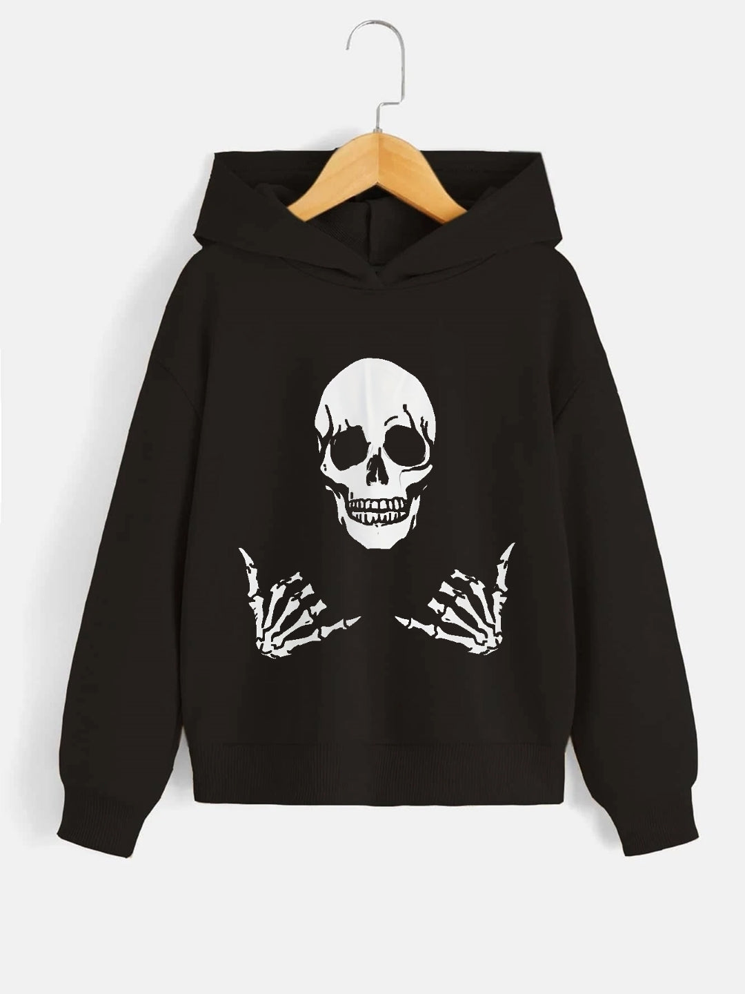 Black Graphics Printed Long Sleeves Polyester Hoodie