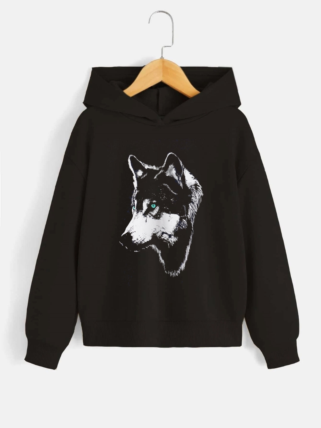 Black Graphics Printed Long Sleeves Polyester Hoodie