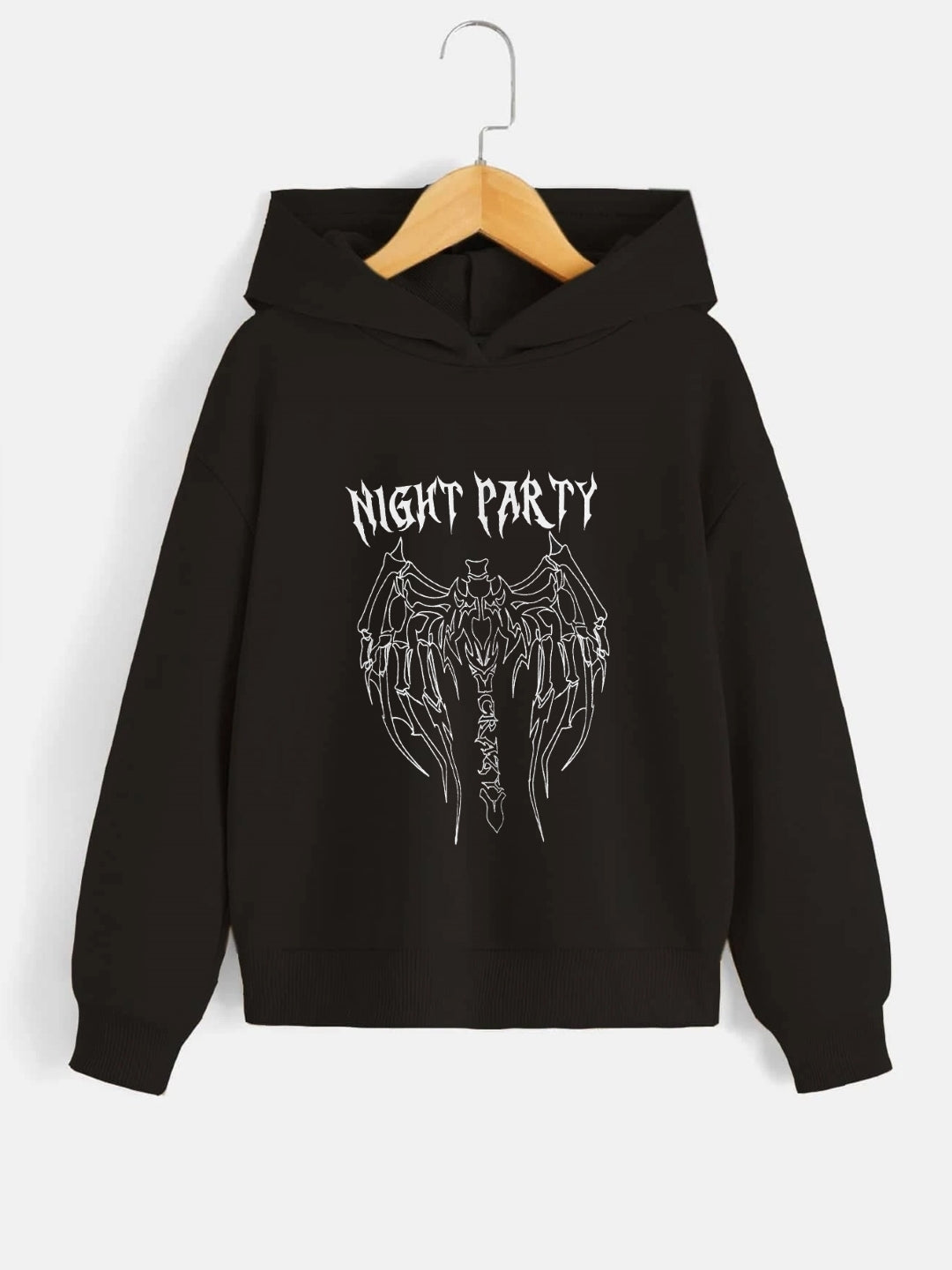 Black Graphics Printed Long Sleeves Polyester Hoodie