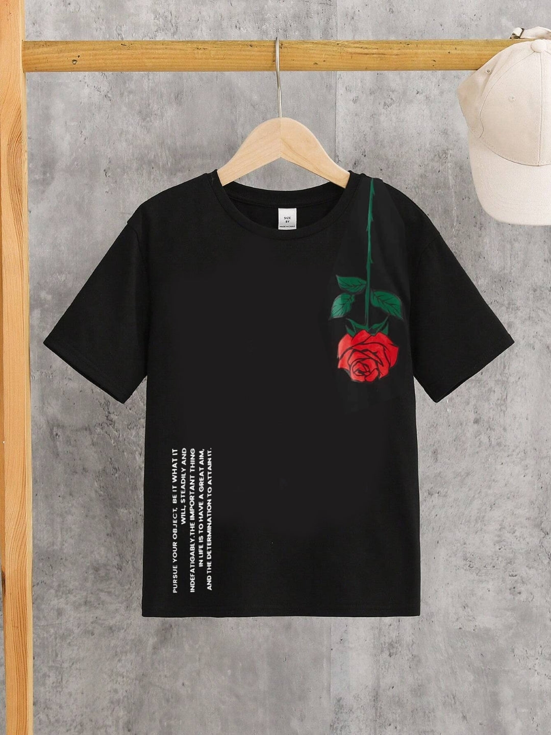 Black Round Neck Graphics Printed Short Sleeves Polyester T-Shirt