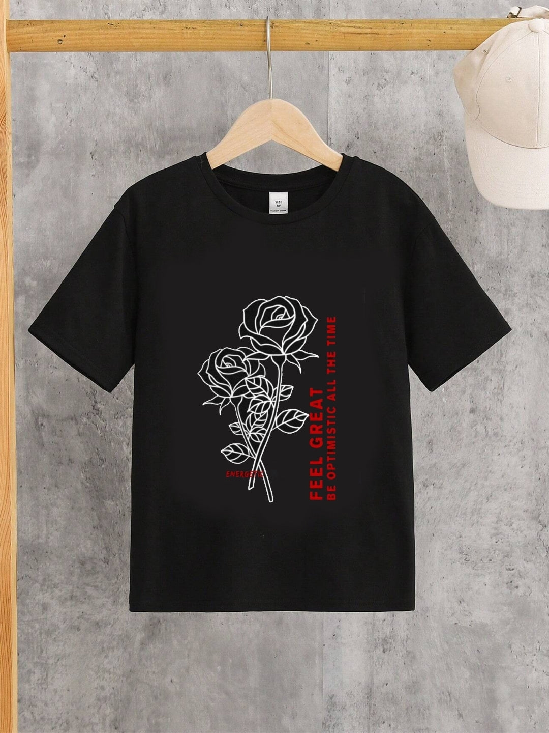 Black Round Neck Graphics Printed Short Sleeves Polyester T-Shirt