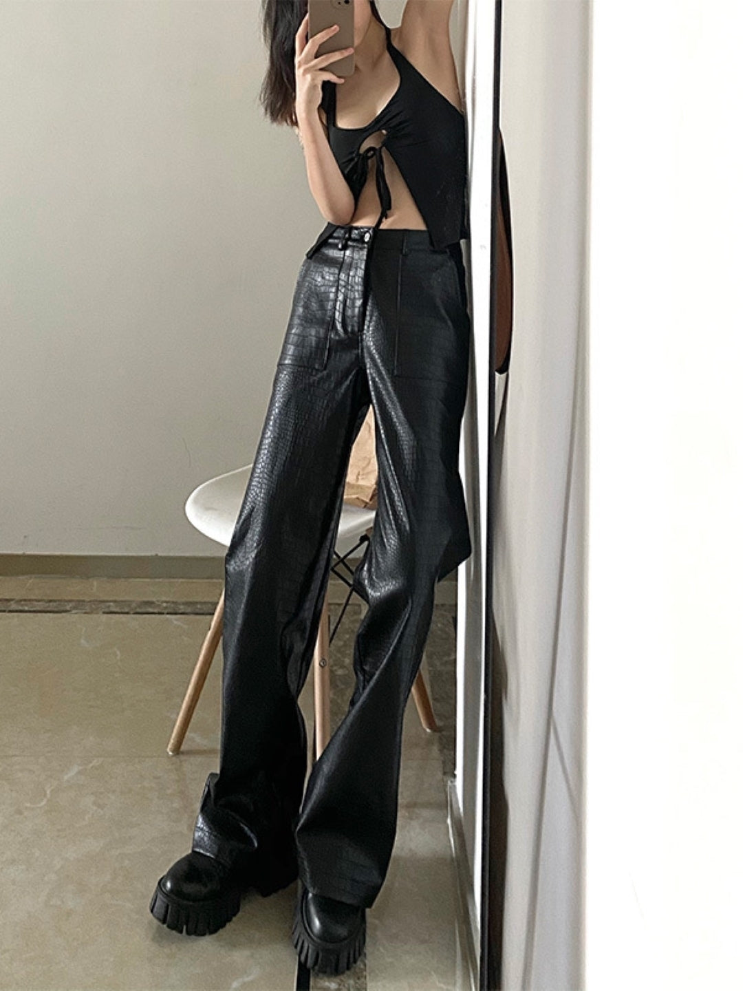 Black Solid Regular Fit Polyester Regular Trousers