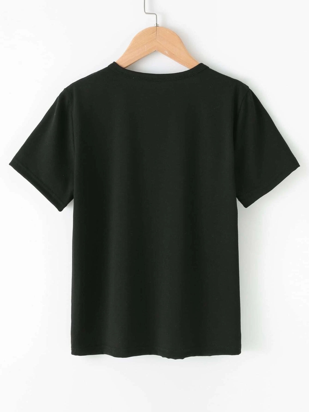 Black Round Neck Graphics Printed Short Sleeves Polyester T-Shirt