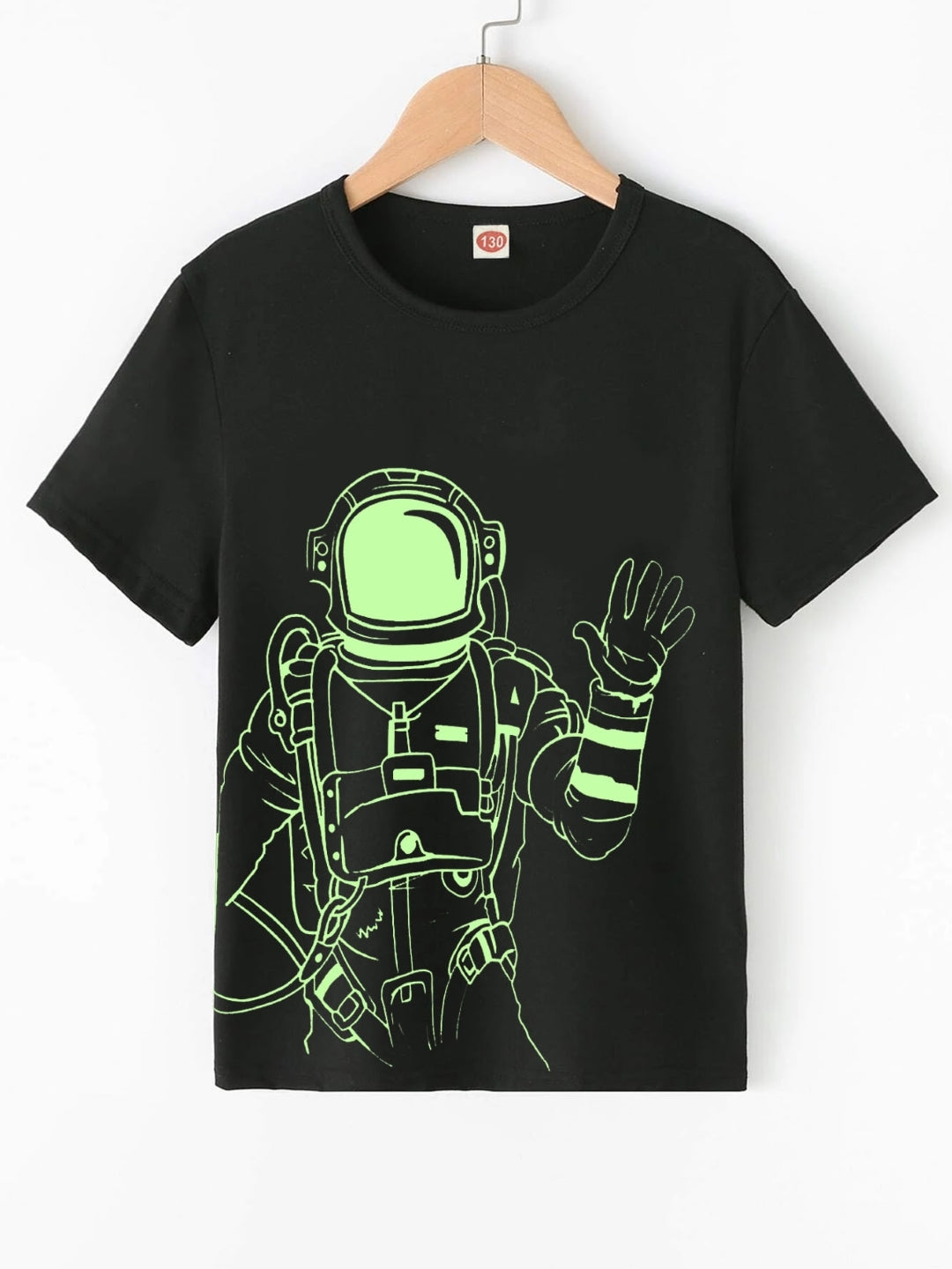 Black Round Neck Graphics Printed Short Sleeves Polyester T-Shirt