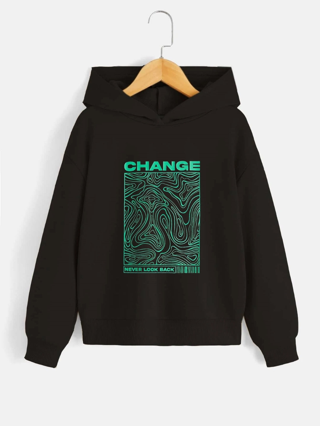 Black Graphics Printed Long Sleeves Polyester Hoodie