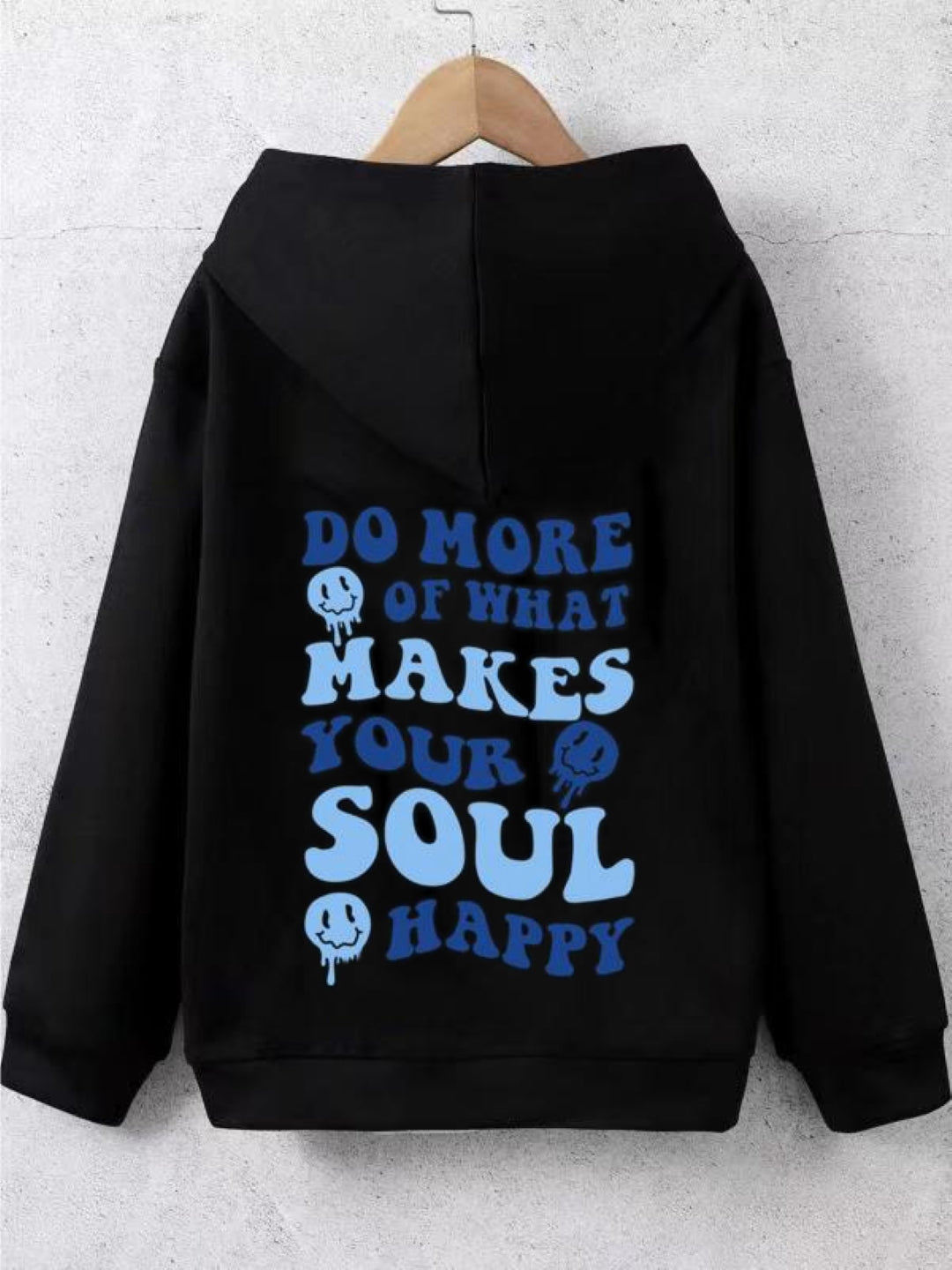 Black Graphics Printed Long Sleeves Polyester Hoodie