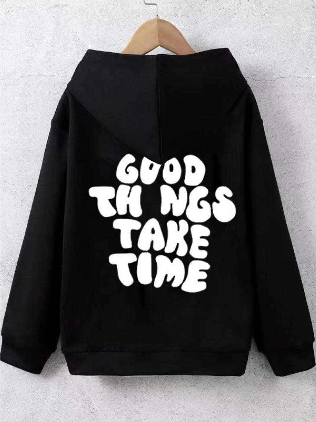 Black Graphics Printed Long Sleeves Polyester Hoodie