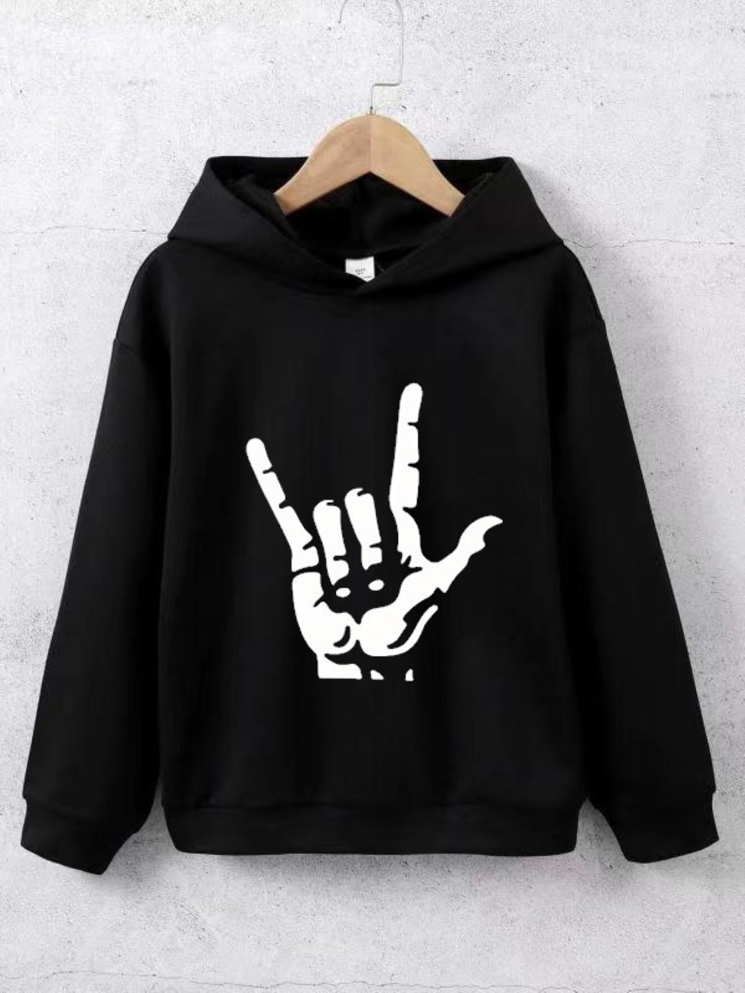 Black Graphics Printed Long Sleeves Polyester Hoodie