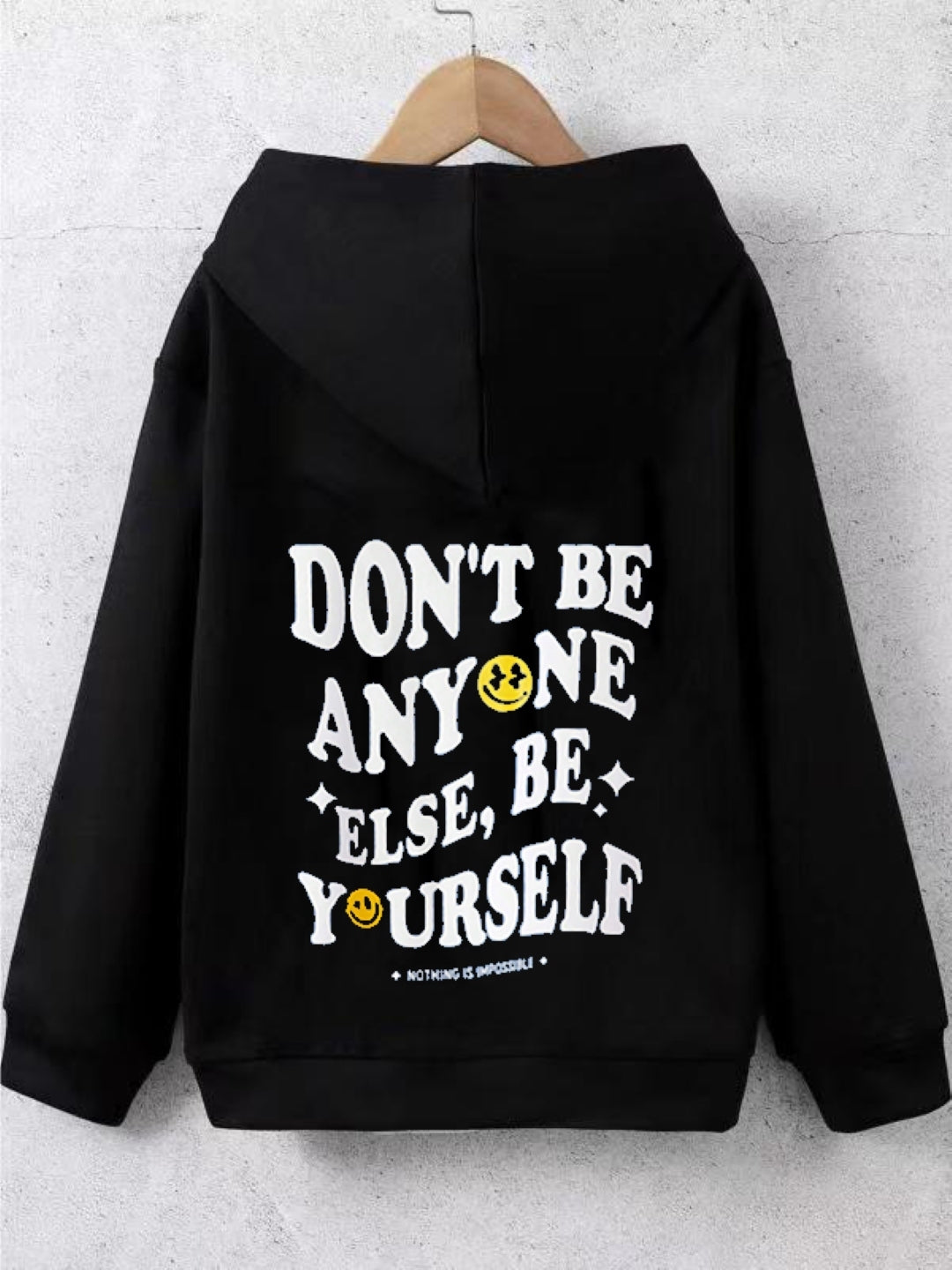 Black Graphics Printed Long Sleeves Polyester Hoodie