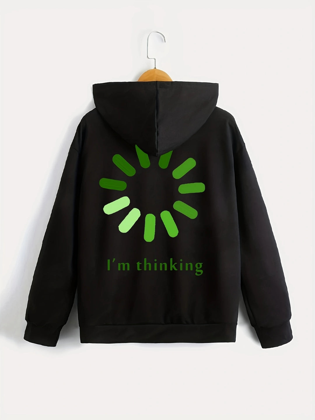 Black Graphics Printed Long Sleeves Polyester Hoodie