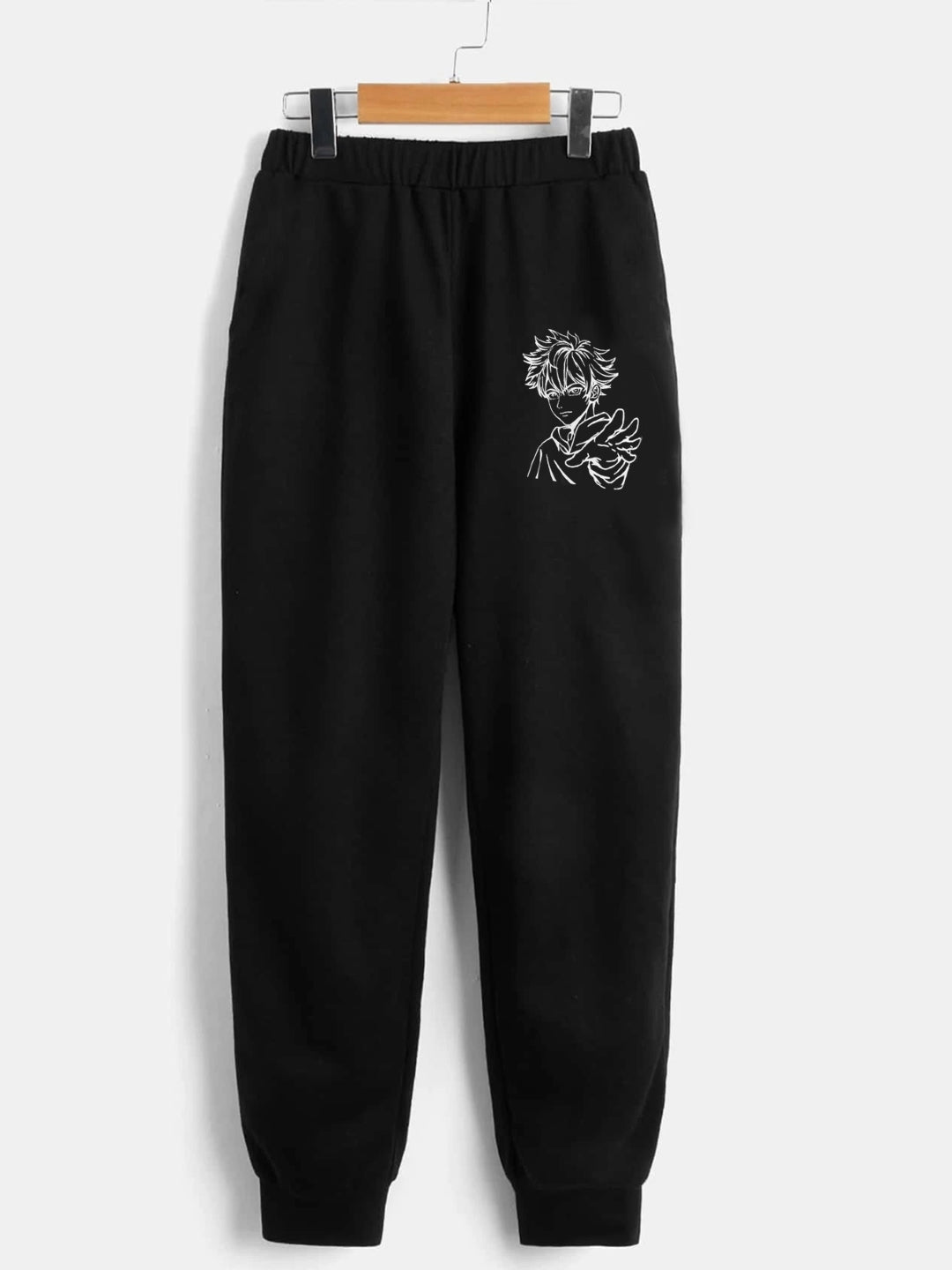 Black Printed Regular Fit Polyester Trouser