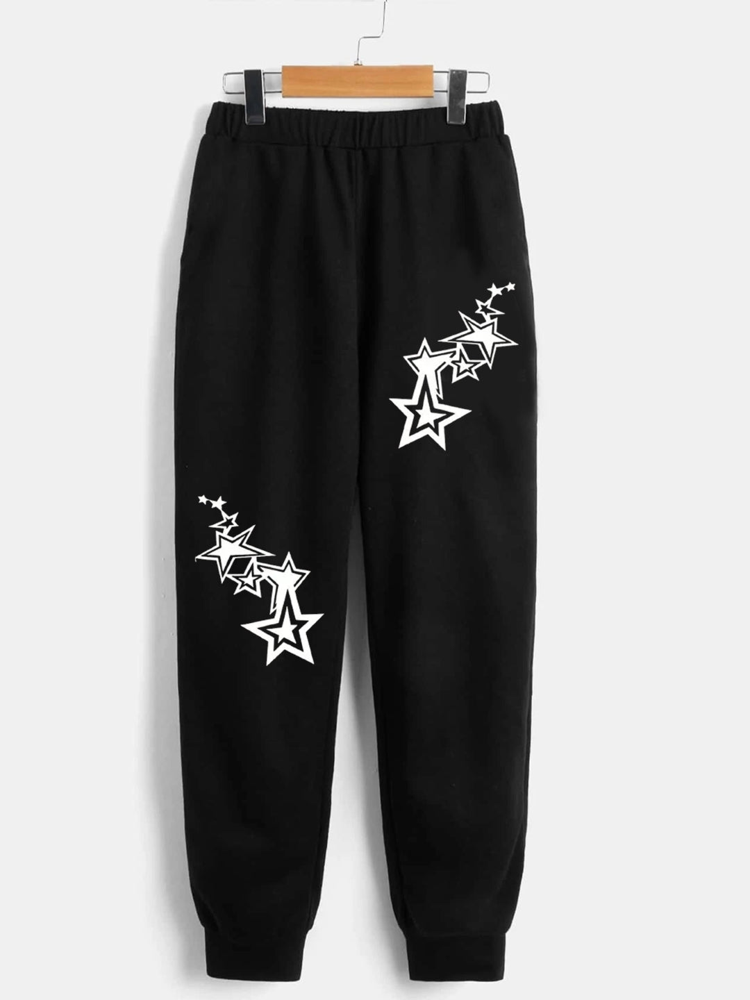 Black Printed Regular Fit Polyester Trouser