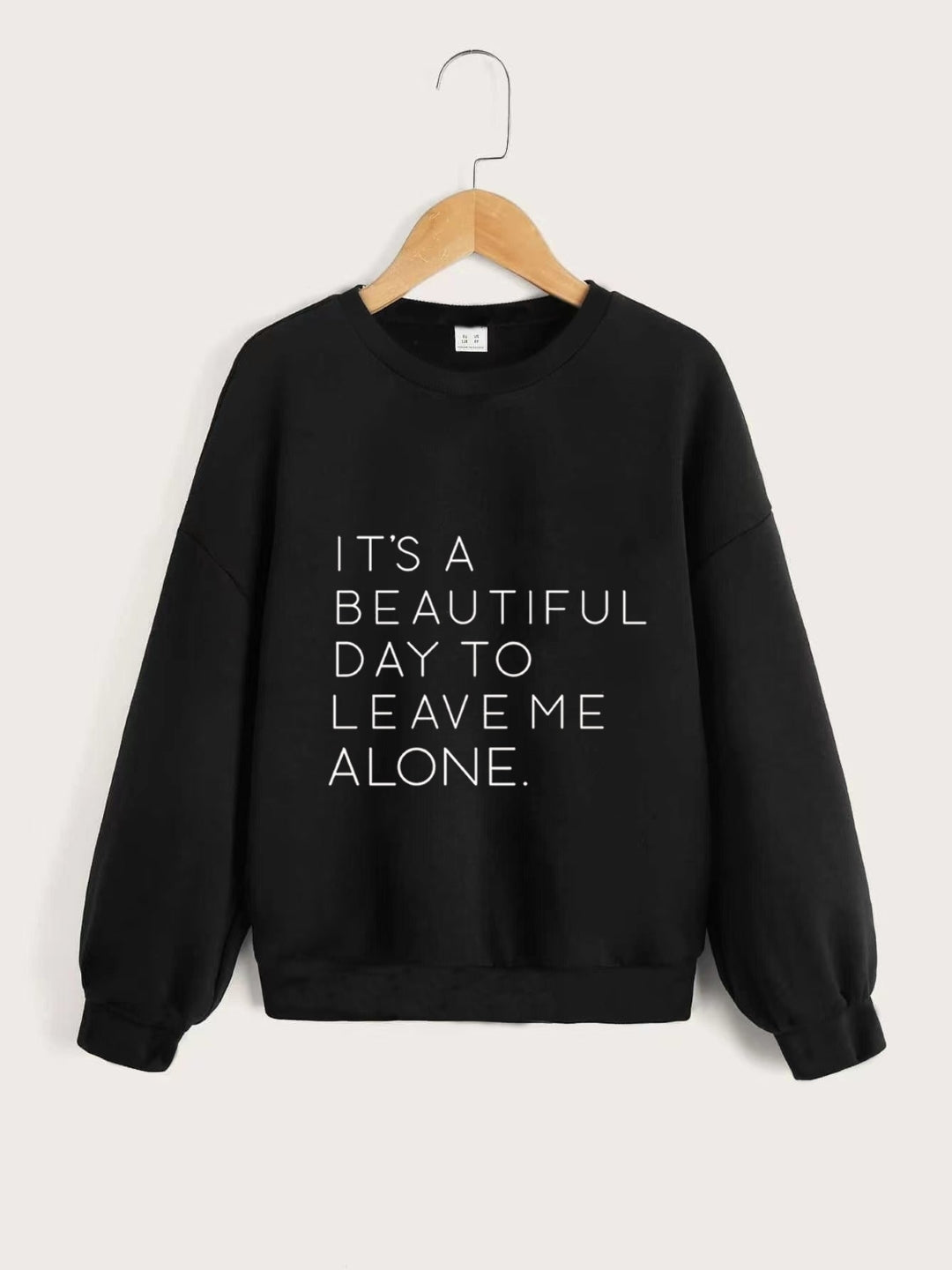 Black Round Neck Graphics Printed Long Sleeves Polyester Sweatshirt