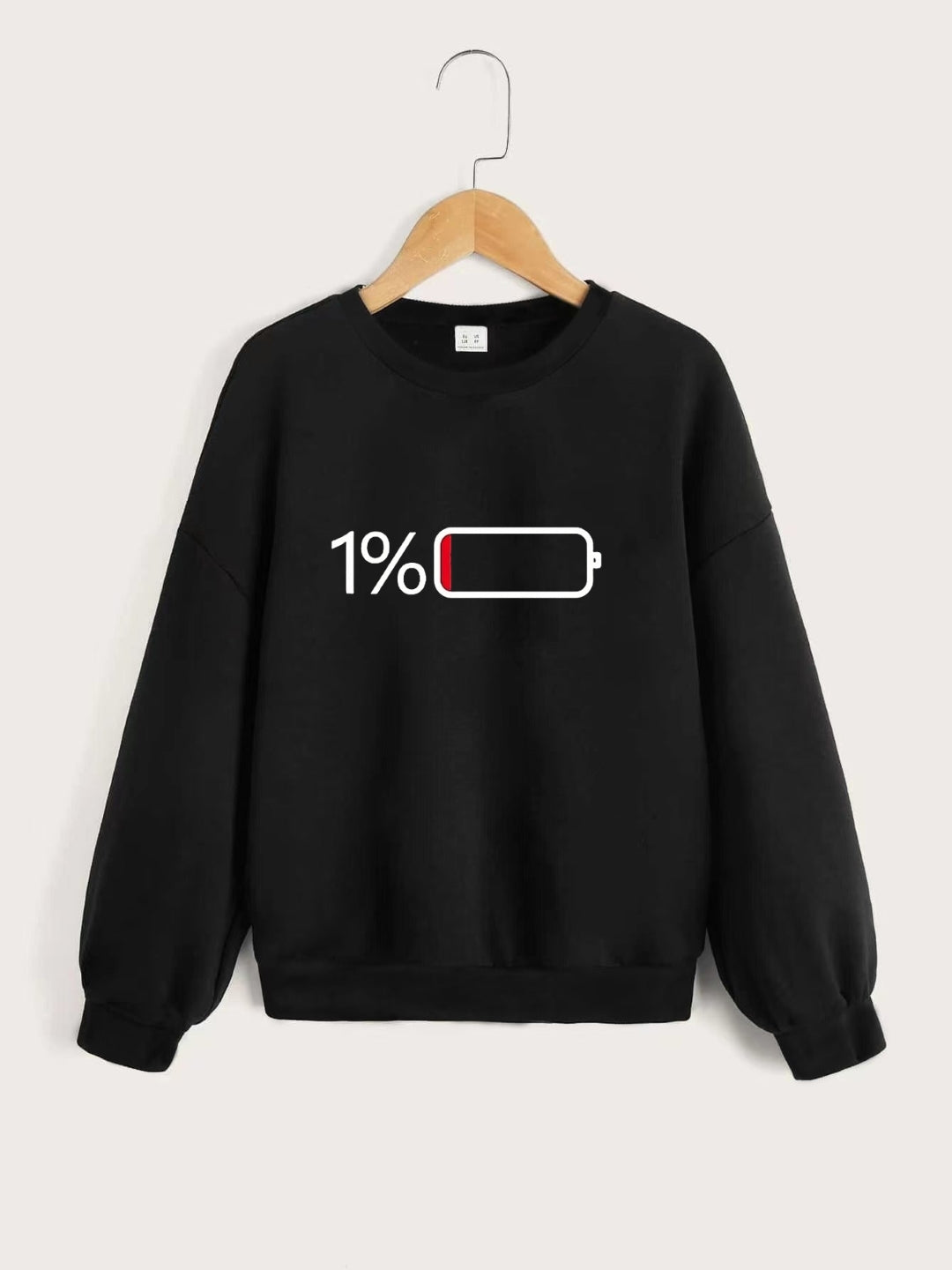 Black Round Neck Graphics Printed Long Sleeves Polyester Sweatshirt