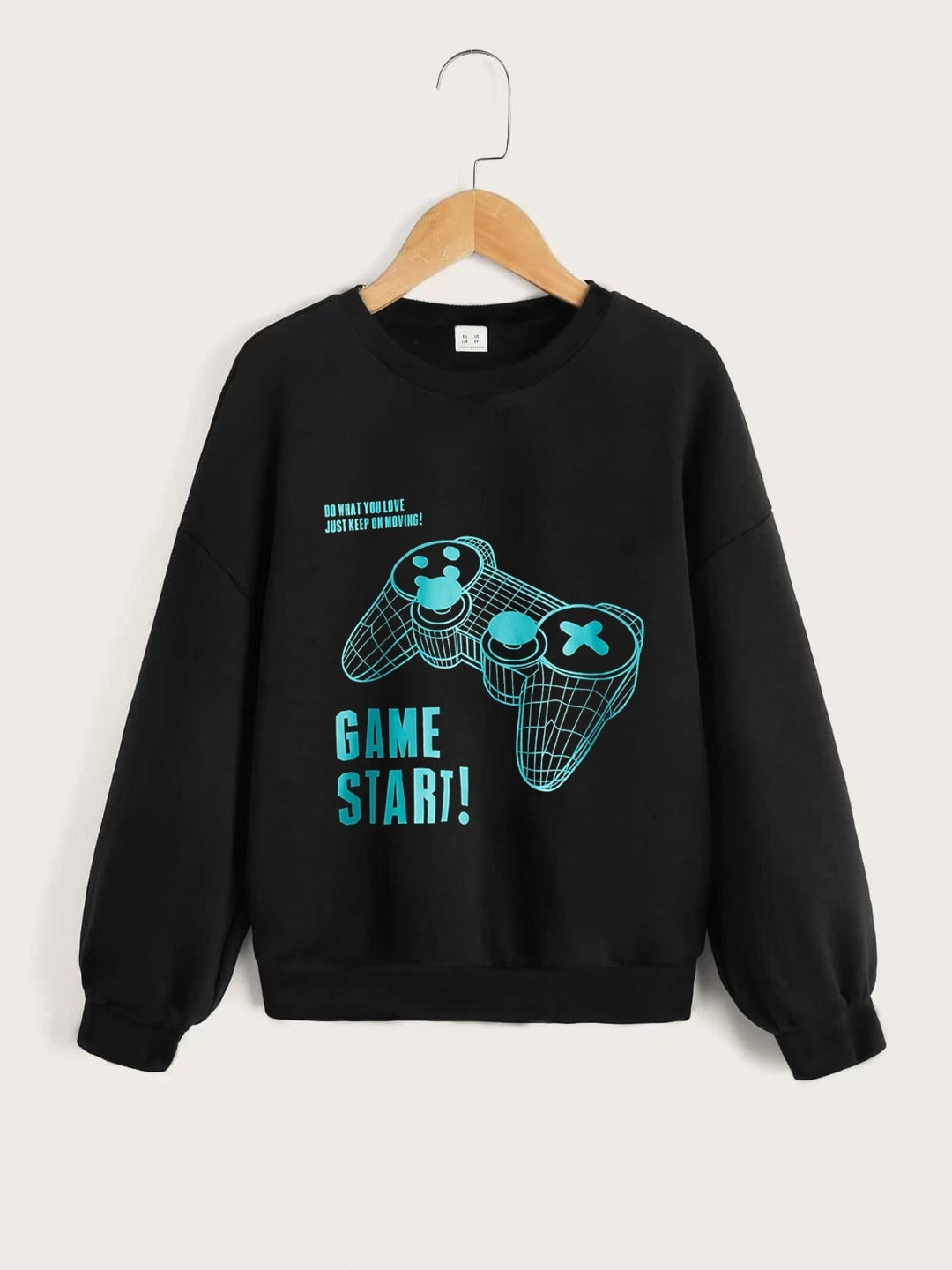 Black Round Neck Graphics Printed Long Sleeves Polyester Sweatshirt