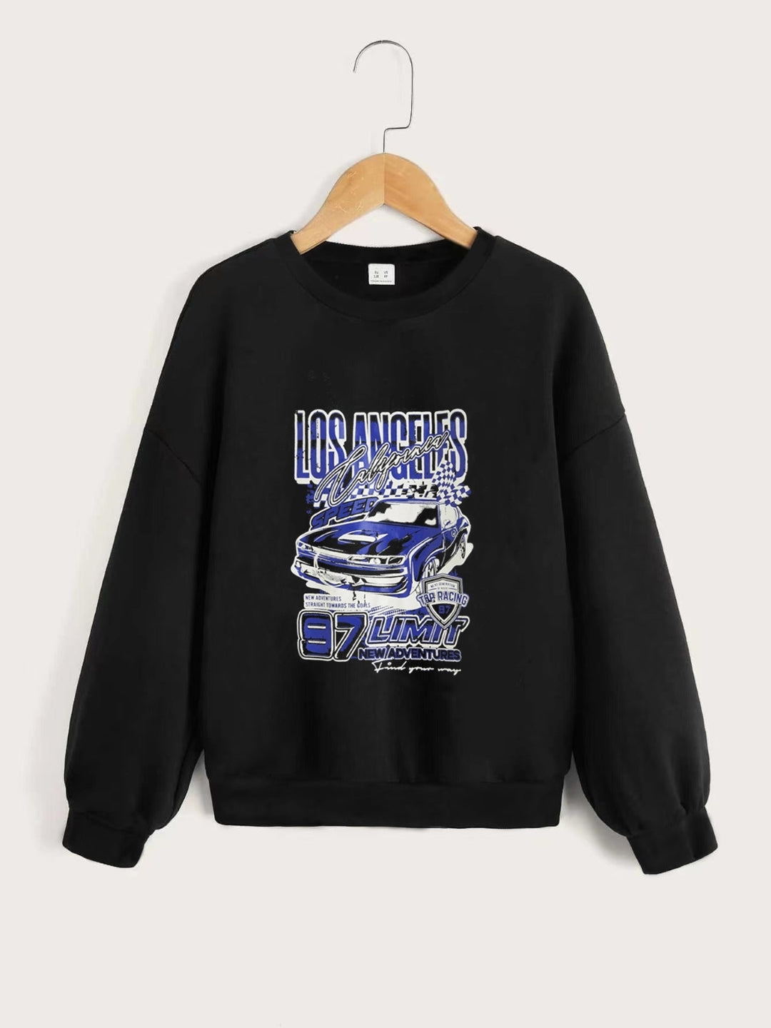 Black Round Neck Graphics Printed Long Sleeves Polyester Sweatshirt