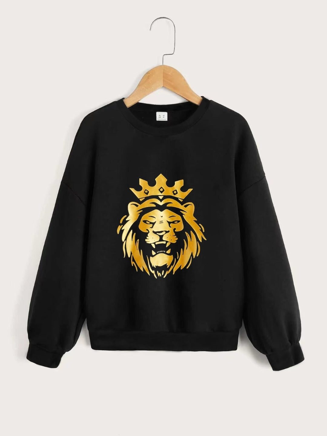 Black Round Neck Graphics Printed Long Sleeves Polyester Sweatshirt