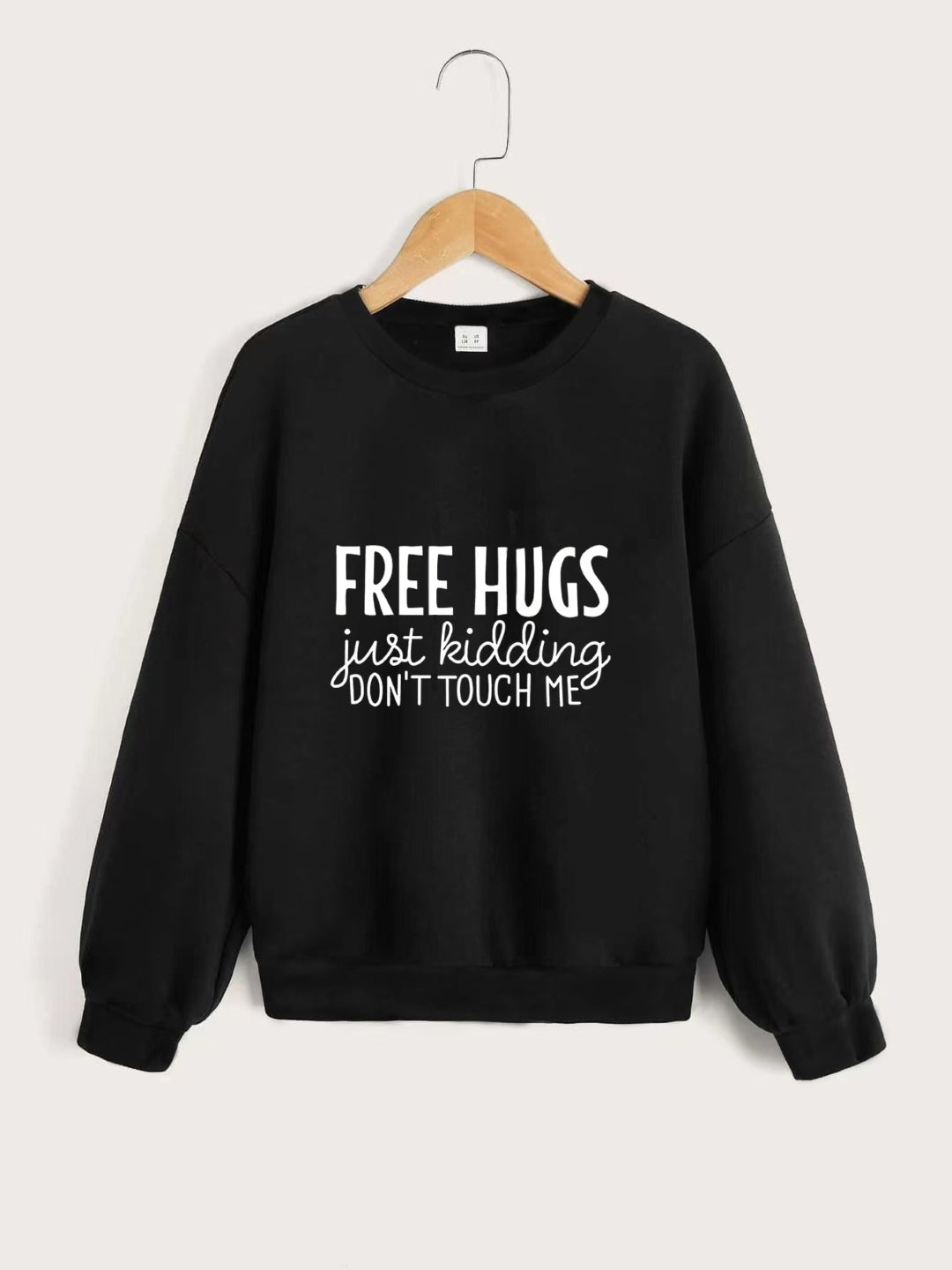 Black Round Neck Graphics Printed Long Sleeves Polyester Sweatshirt