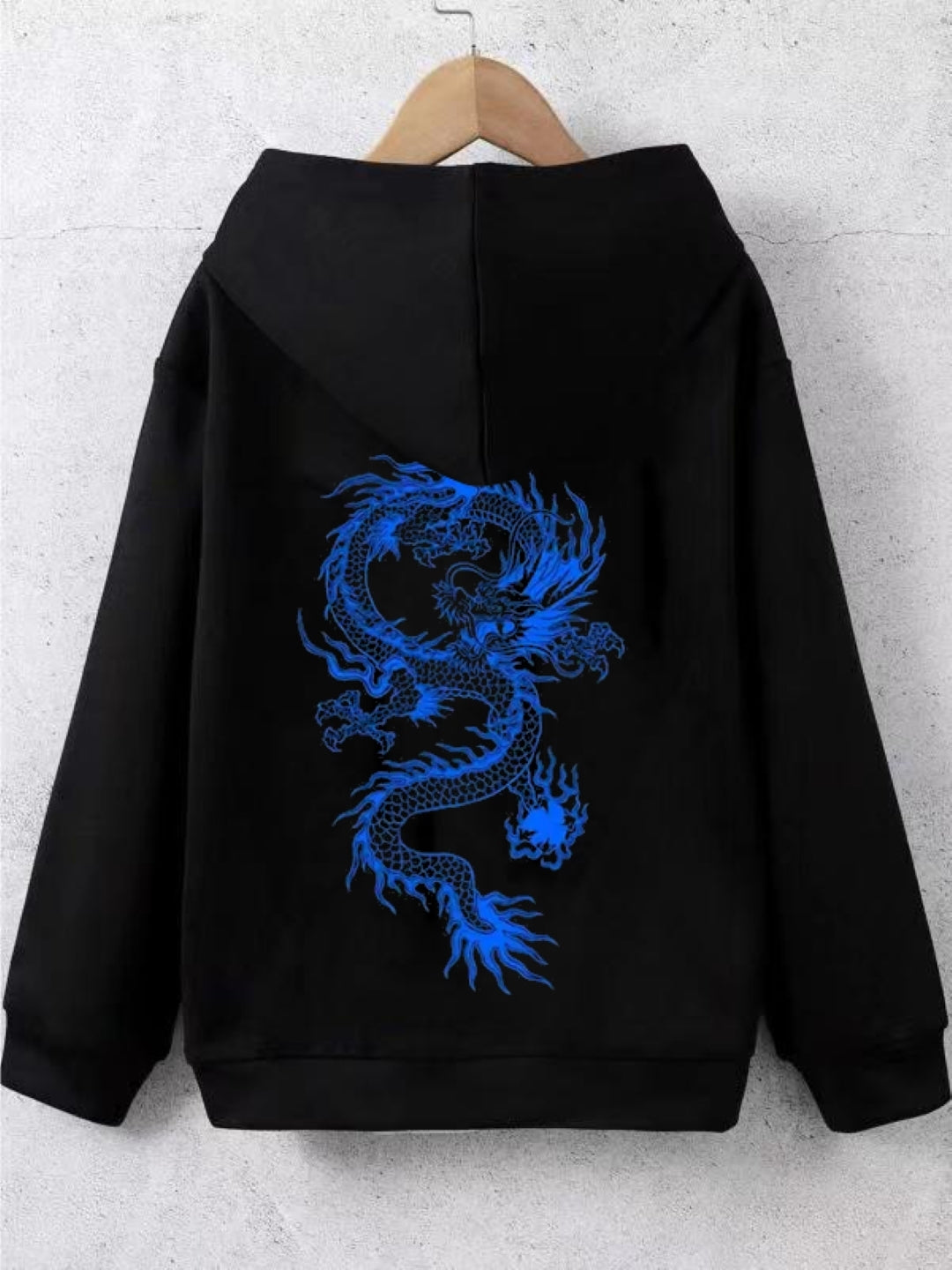 Black Graphics Printed Long Sleeves Polyester Hoodie