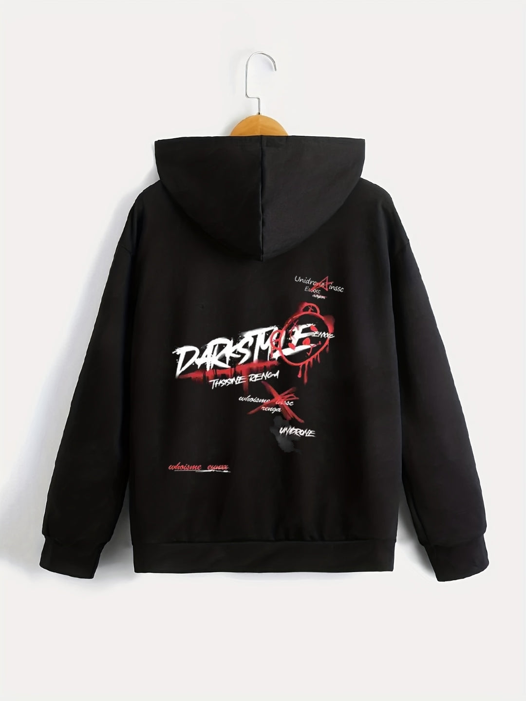 Black Graphics Printed Long Sleeves Polyester Hoodie