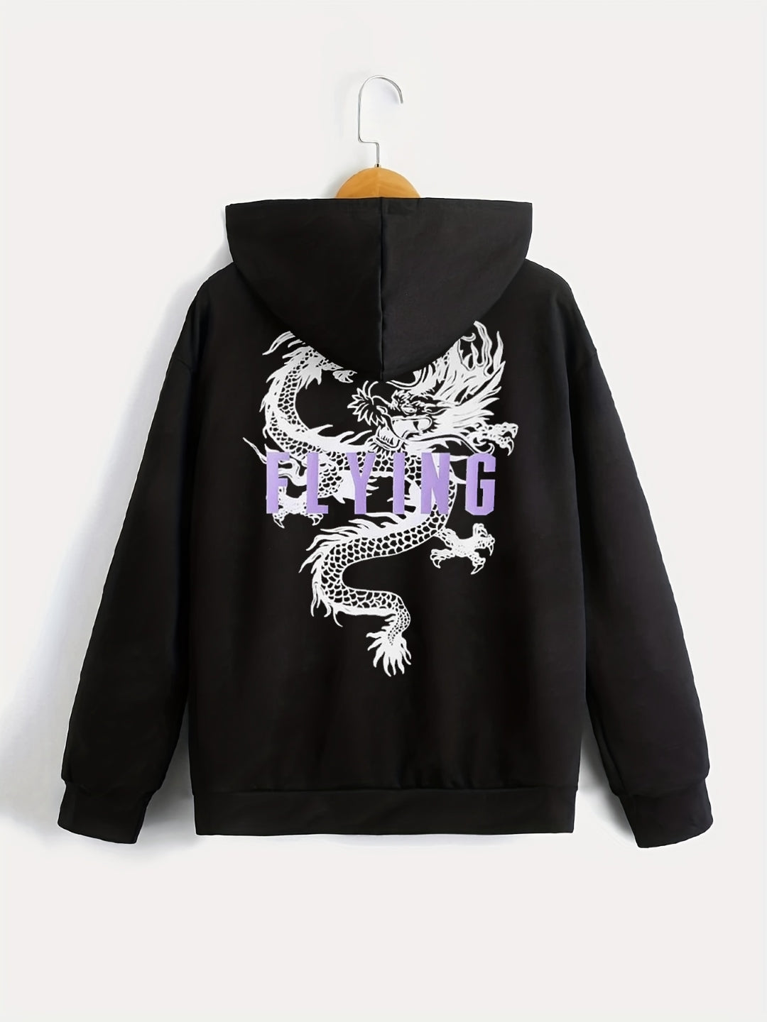 Black Graphics Printed Long Sleeves Polyester Hoodie