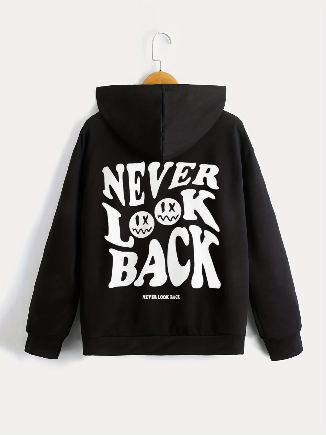 Black Graphics Printed Long Sleeves Polyester Hoodie