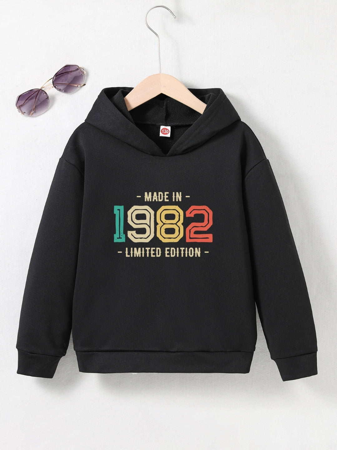 Black Graphics Printed Long Sleeves Polyester Hoodie