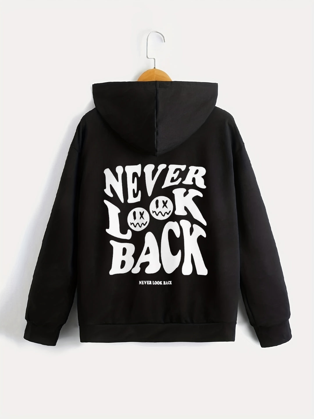 Black Graphics Printed Long Sleeves Polyester Hoodie