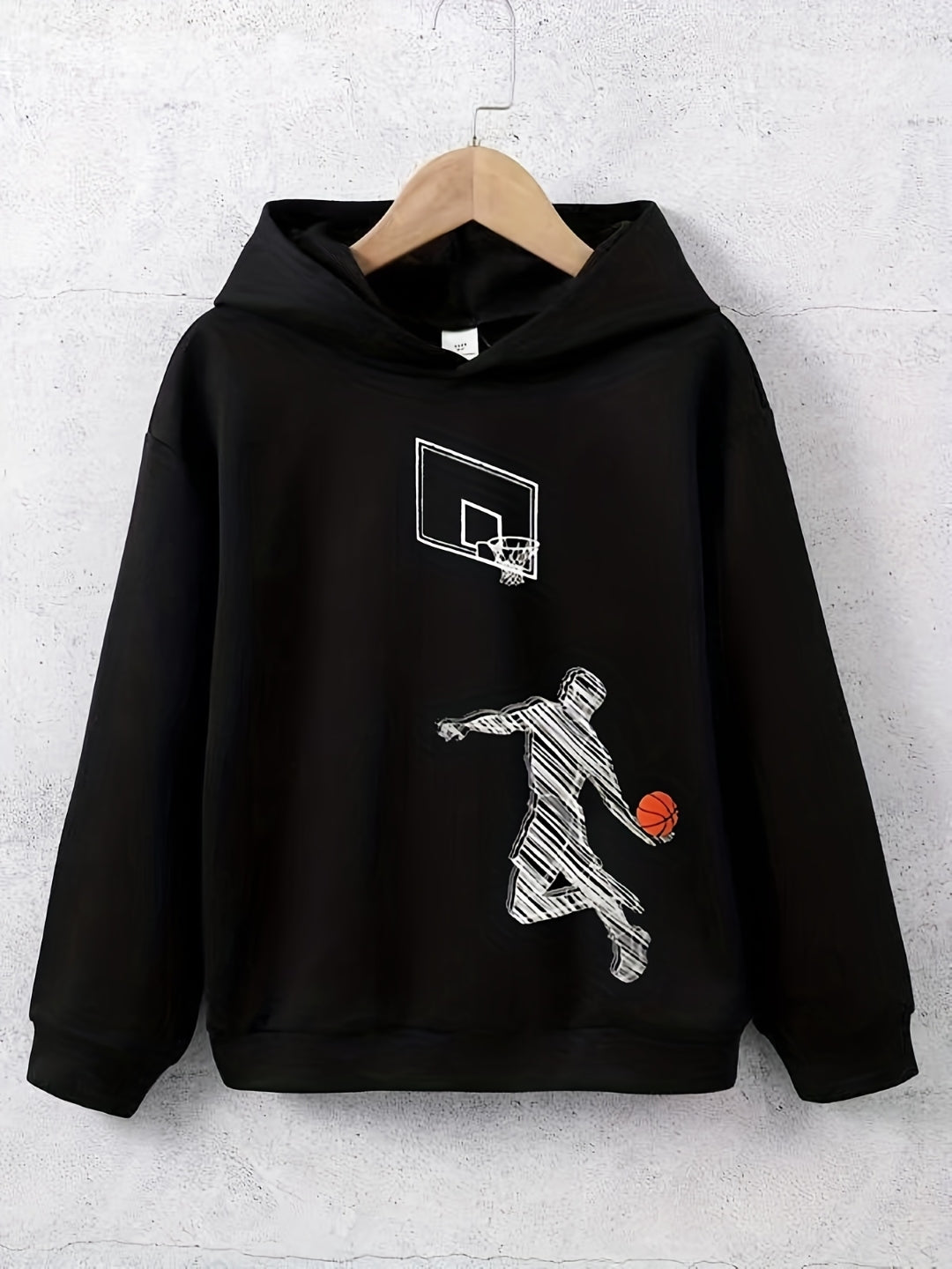 Black Graphics Printed Long Sleeves Polyester Hoodie