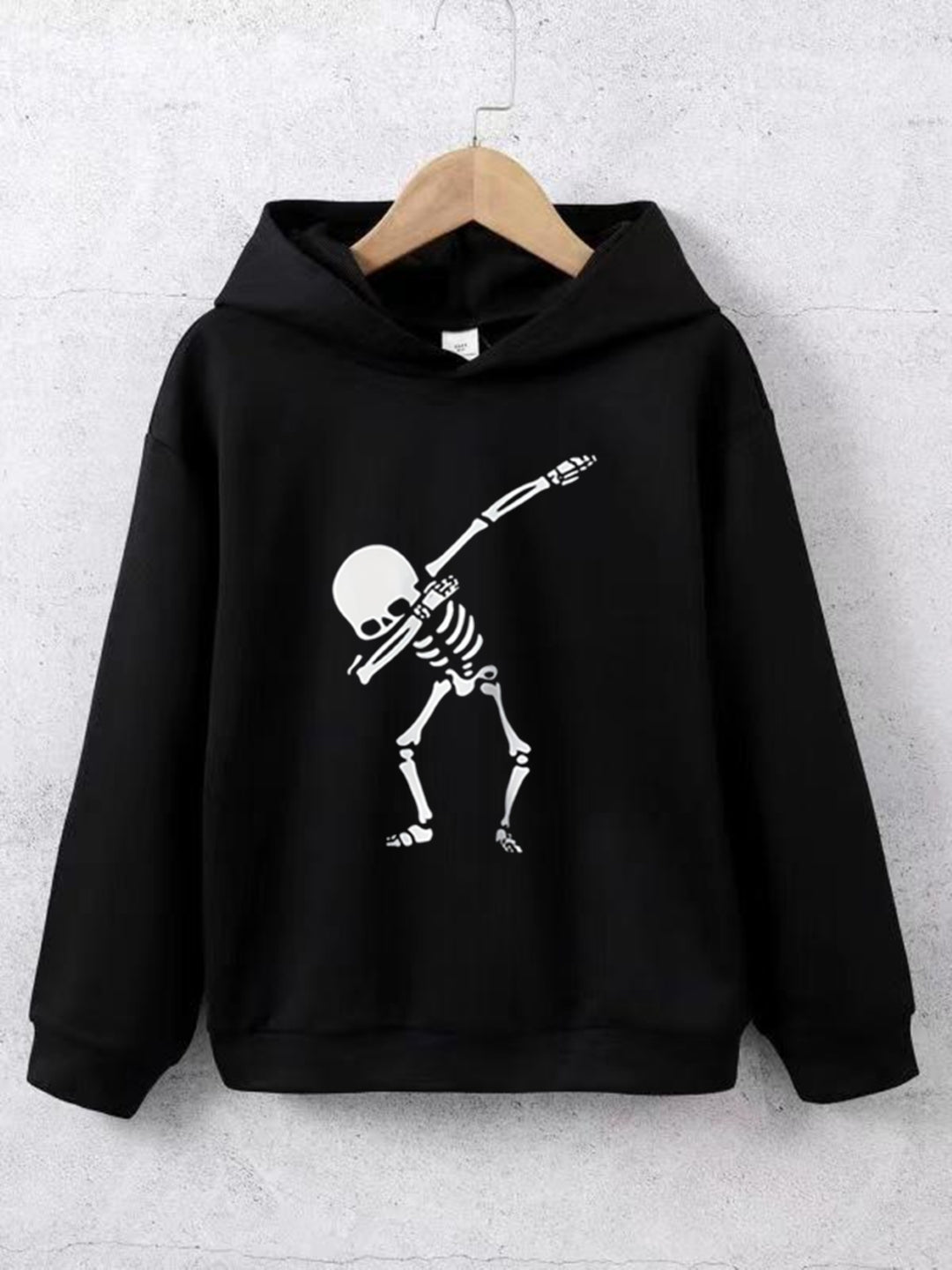 Black Graphics Printed Long Sleeves Polyester Hoodie