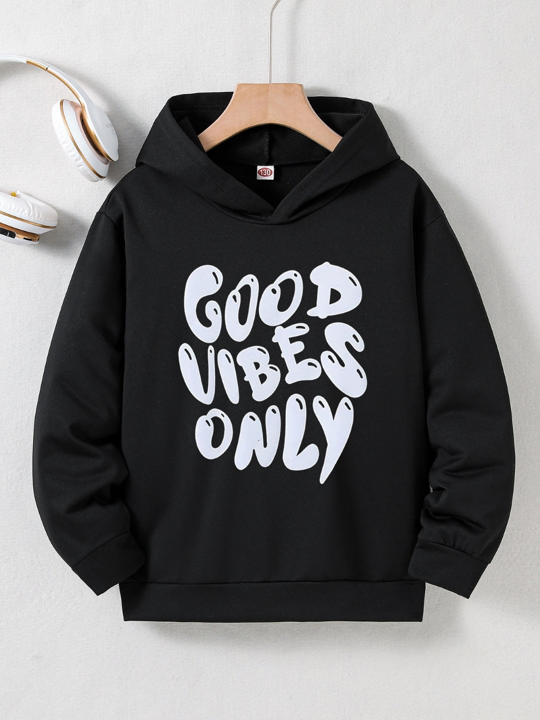 Black Graphics Printed Long Sleeves Polyester Hoodie