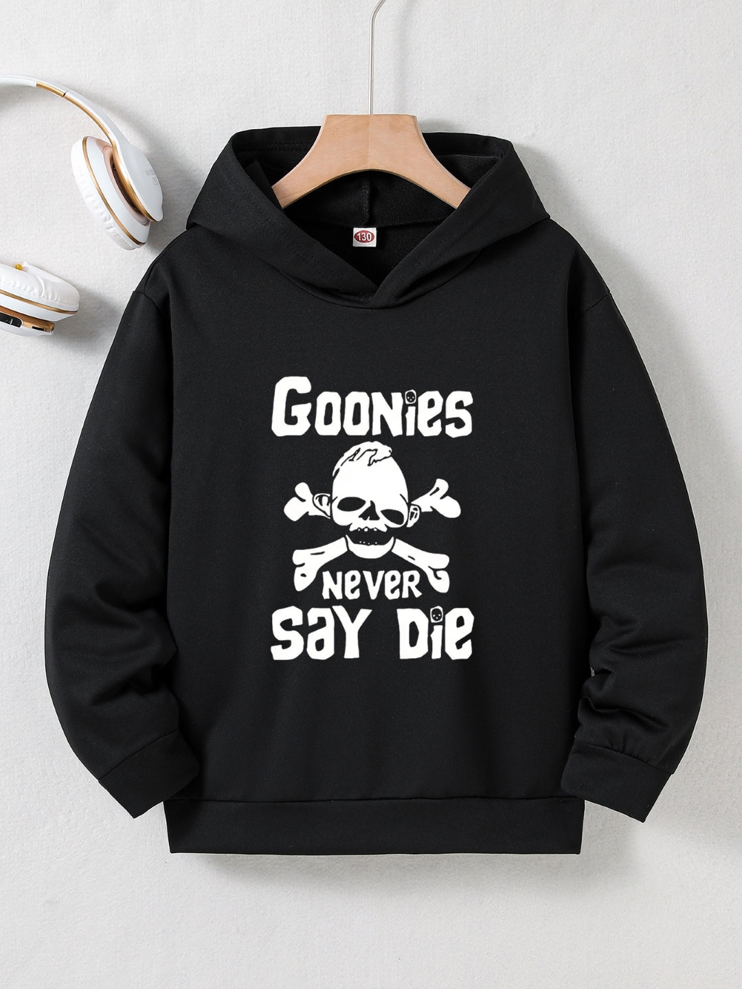 Black Graphics Printed Long Sleeves Polyester Hoodie