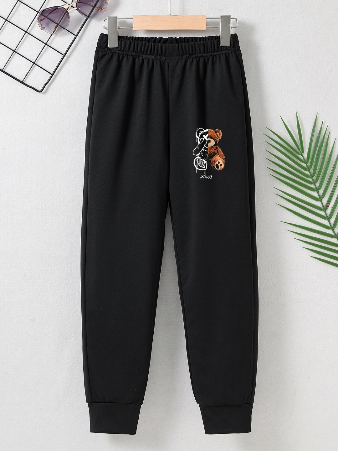 Black Printed Regular Fit Polyester Trouser