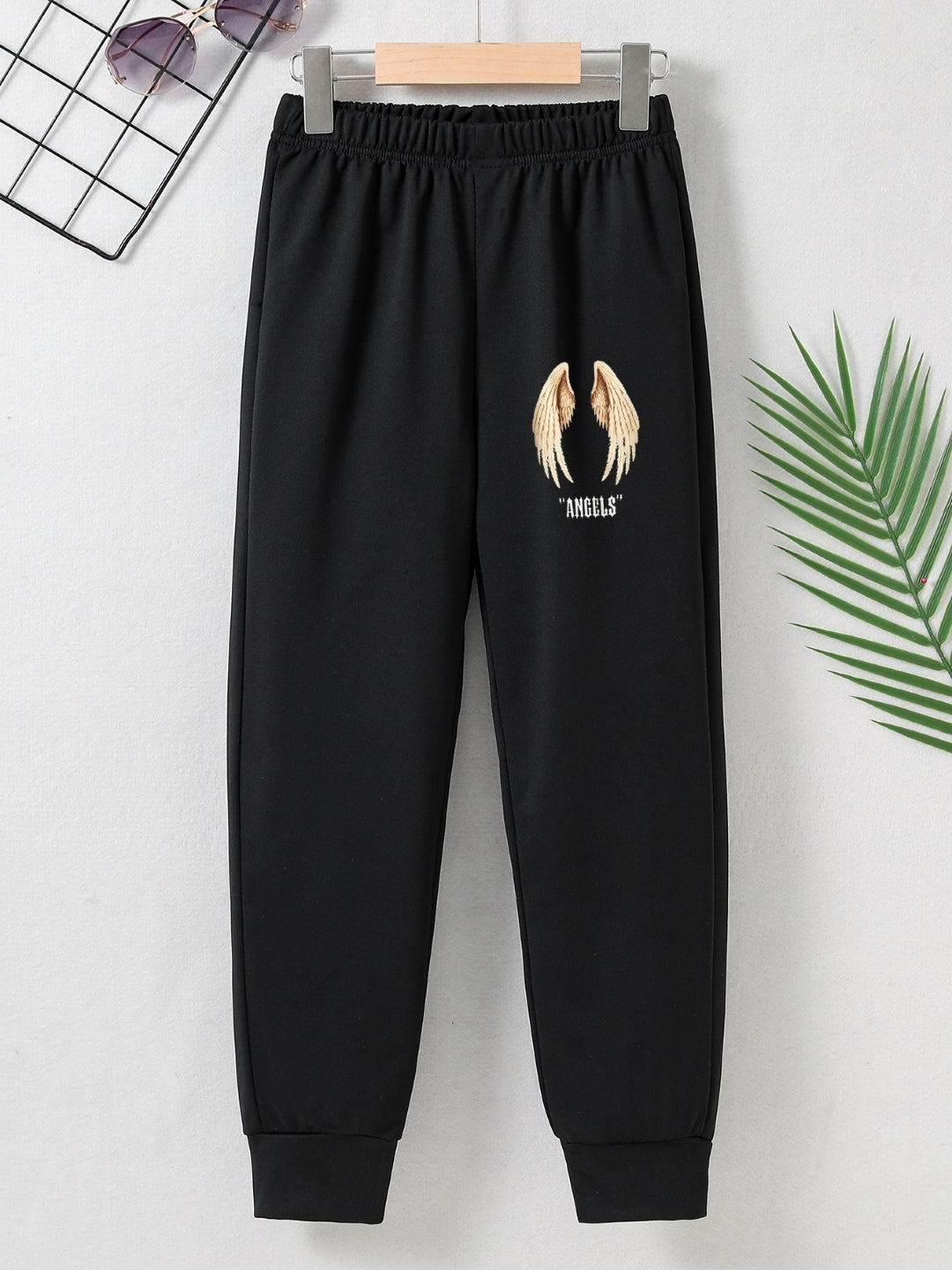 Black Printed Regular Fit Polyester Trouser