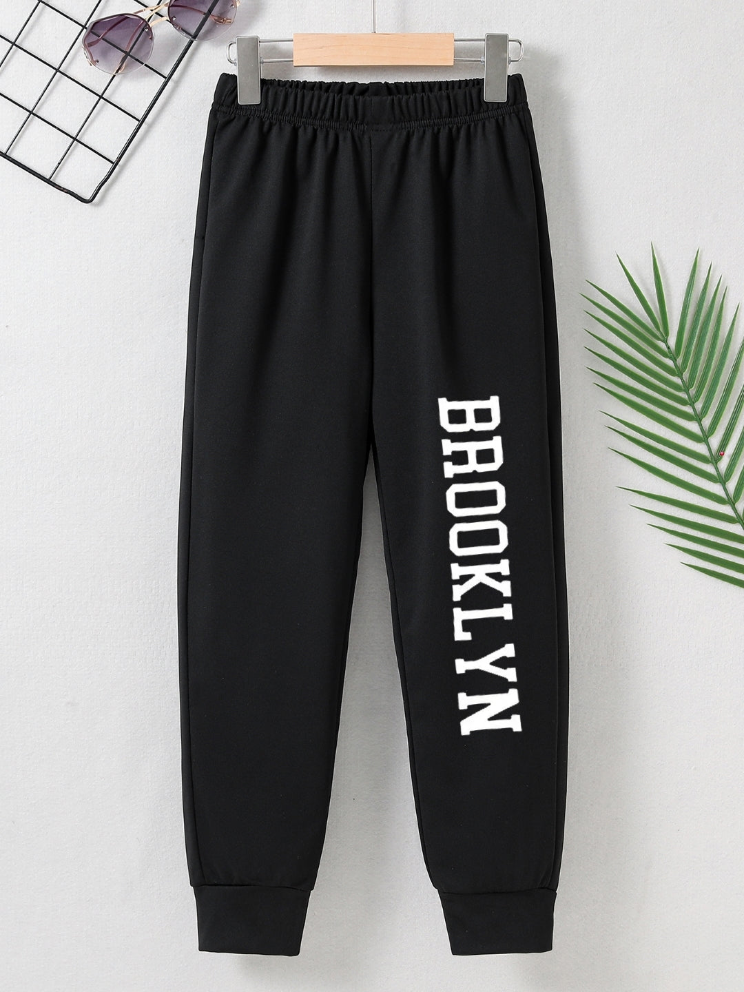 Black Printed Regular Fit Polyester Trouser