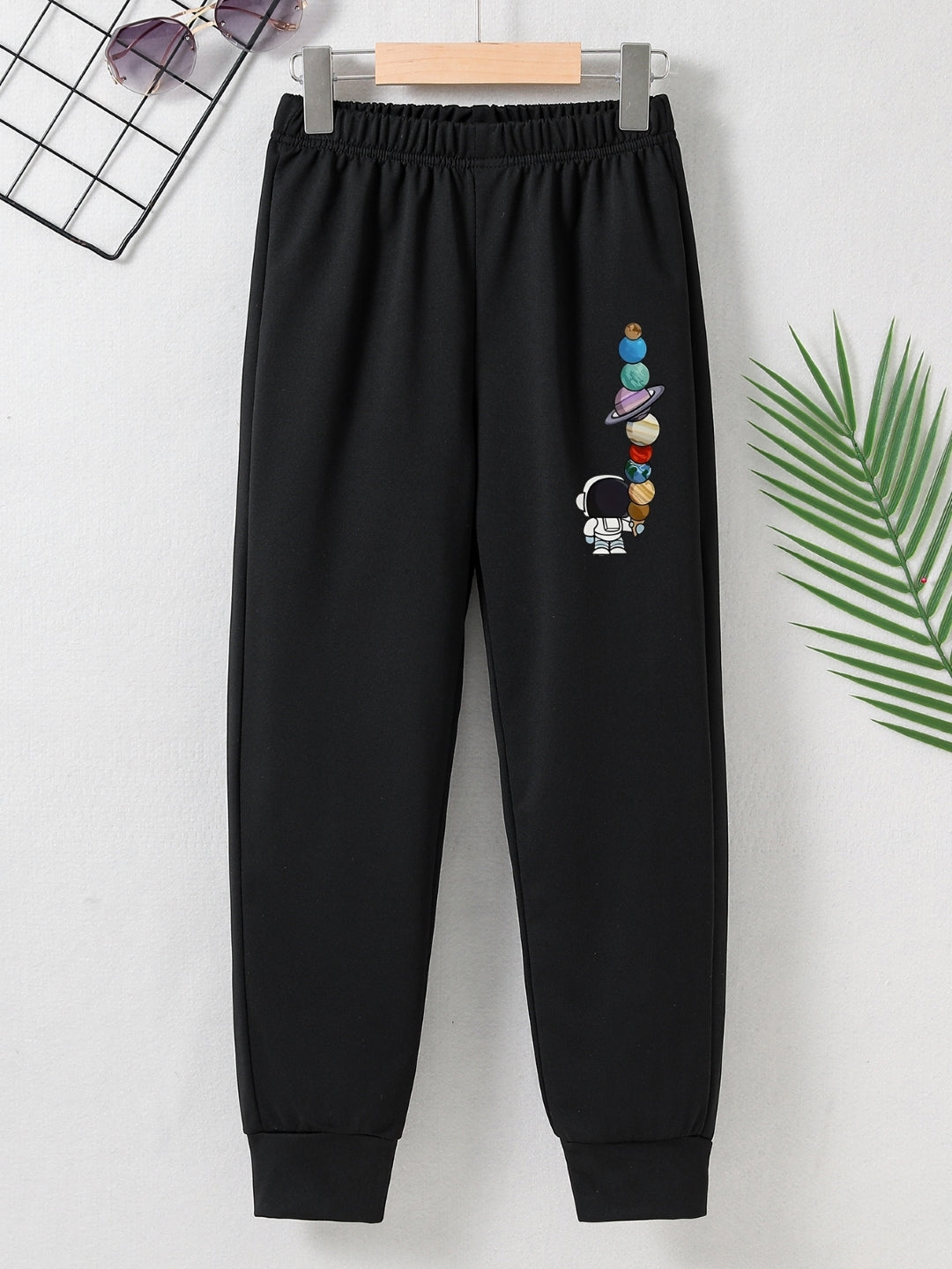 Black Printed Regular Fit Polyester Trouser