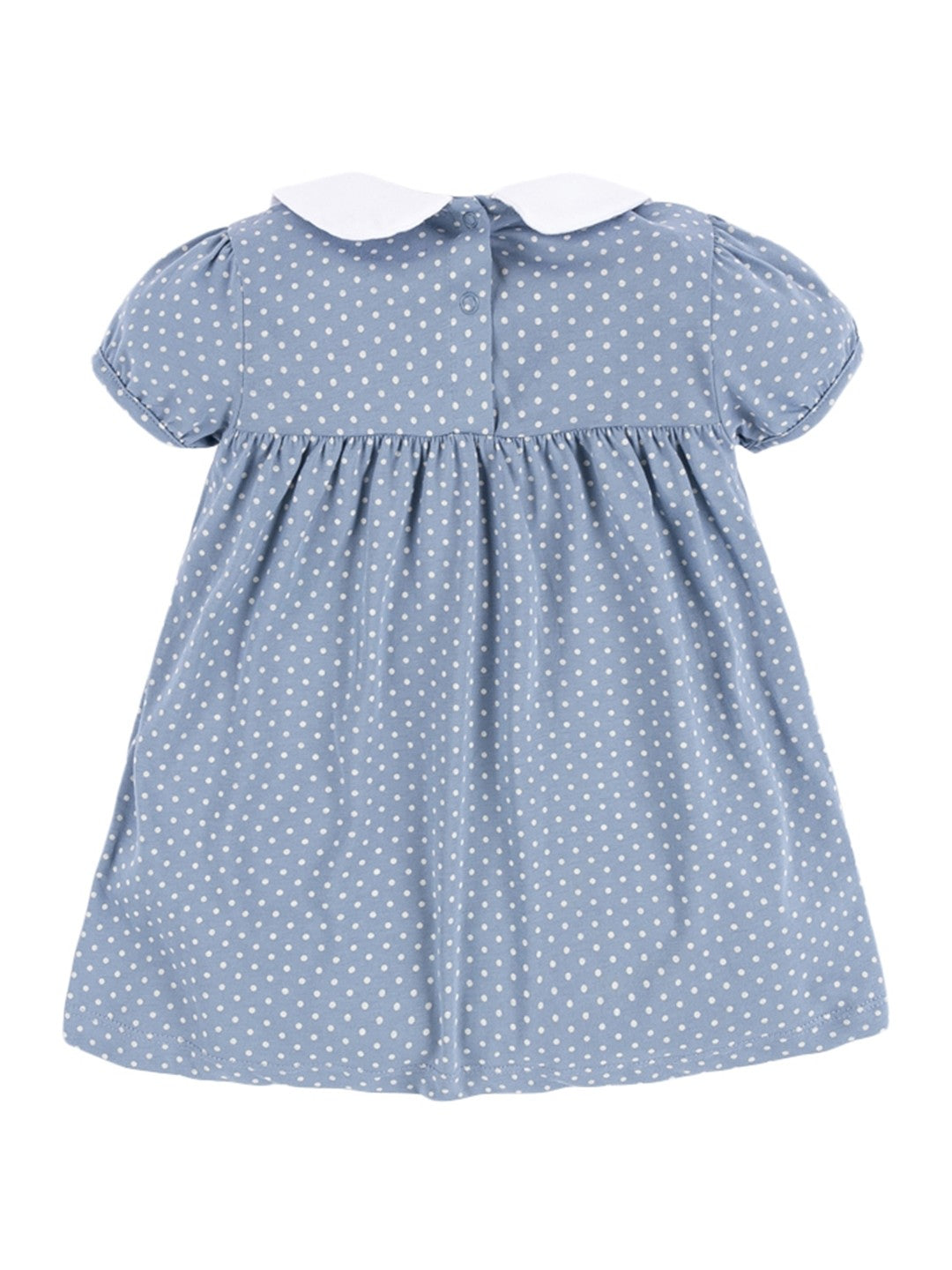 Blue Round Neck A-Line Casual Polka Dots Short Sleeves Knee Length Cotton Dress