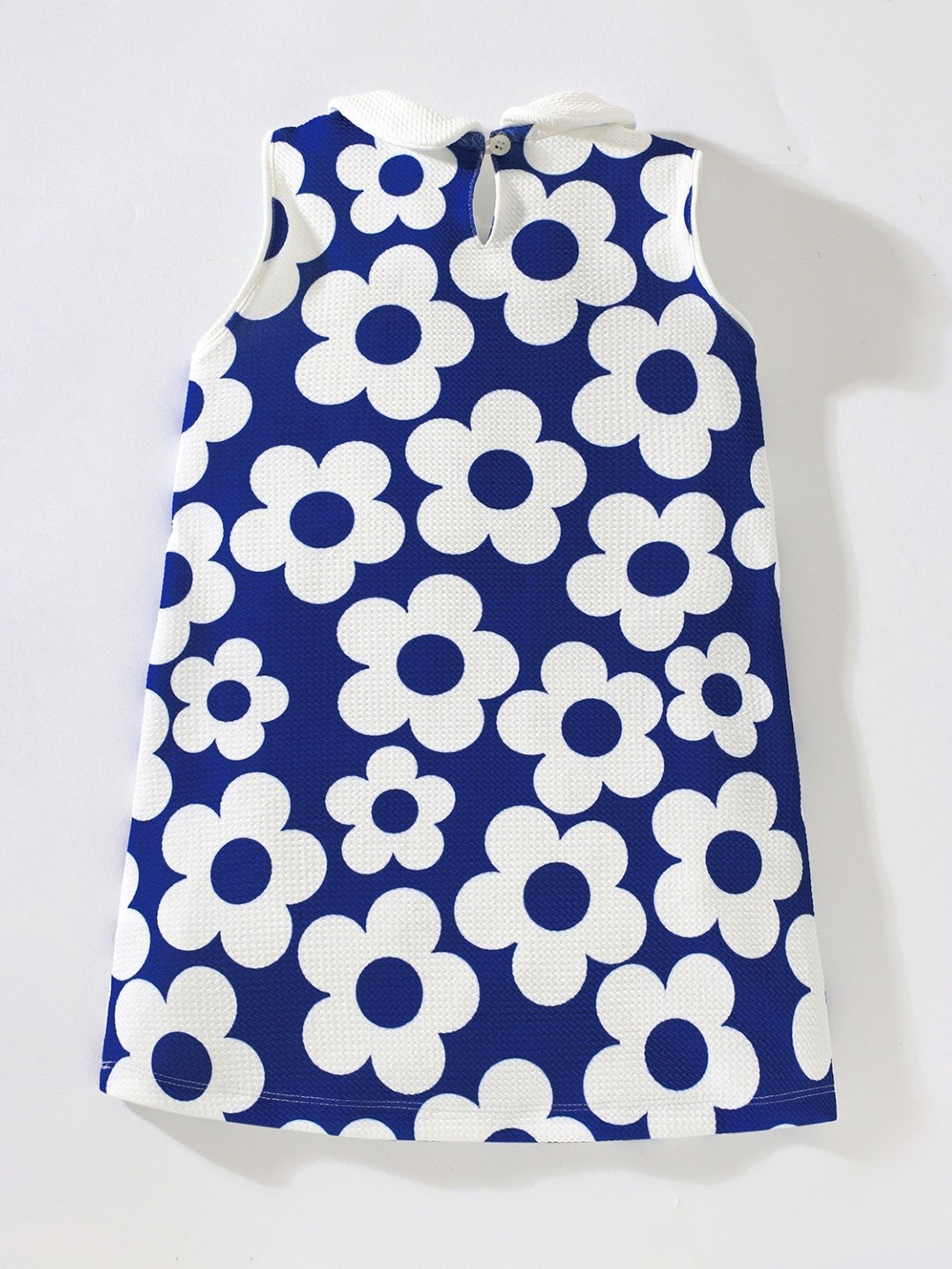 Blue Shirt Collar Fit and Flare Casual Floral Sleeveless Knee Length Cotton Dress