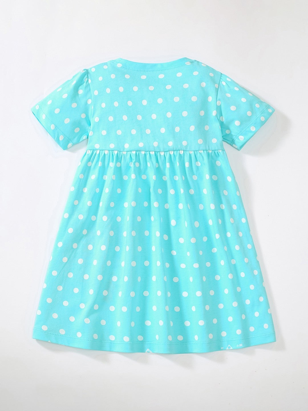 Blue Round Neck A-Line Casual Graphic Short Sleeves Knee Length Cotton Dress