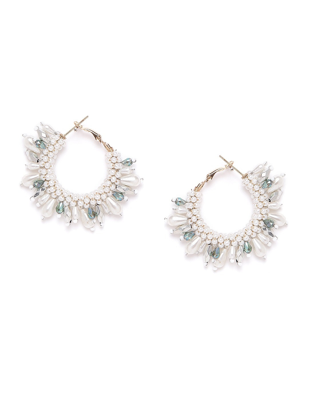 Gold-Plated White Beaded Drop Earrings