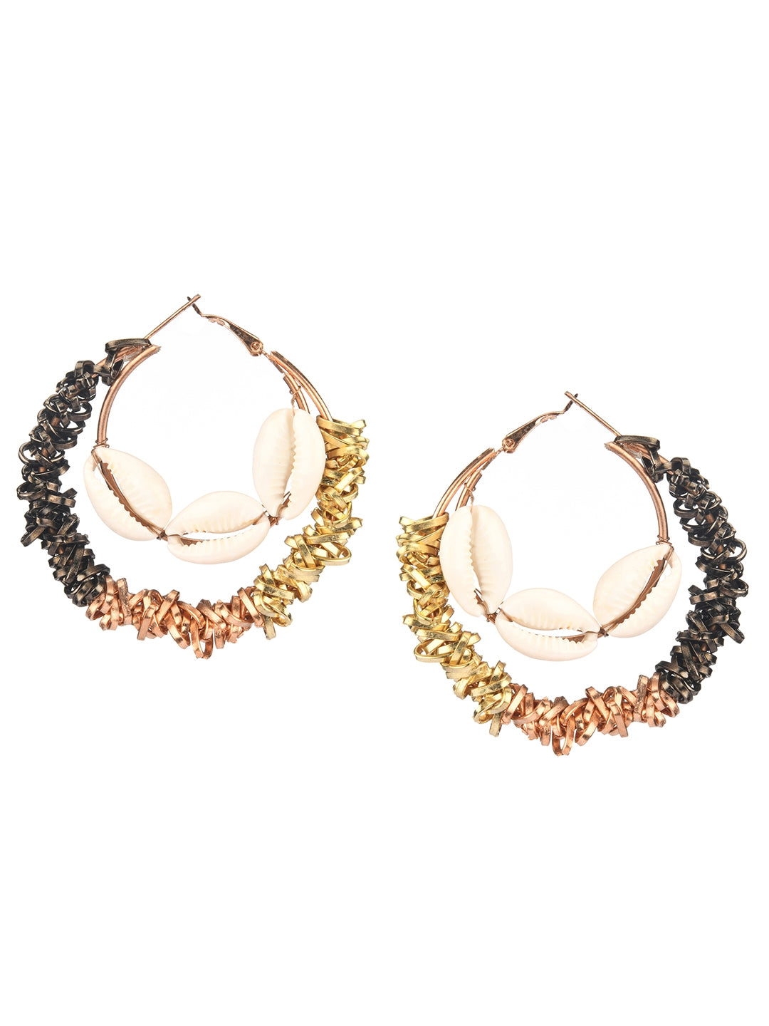 Rose Gold-Plated Contemporary Rose Gold & Black Shell Drop Earrings