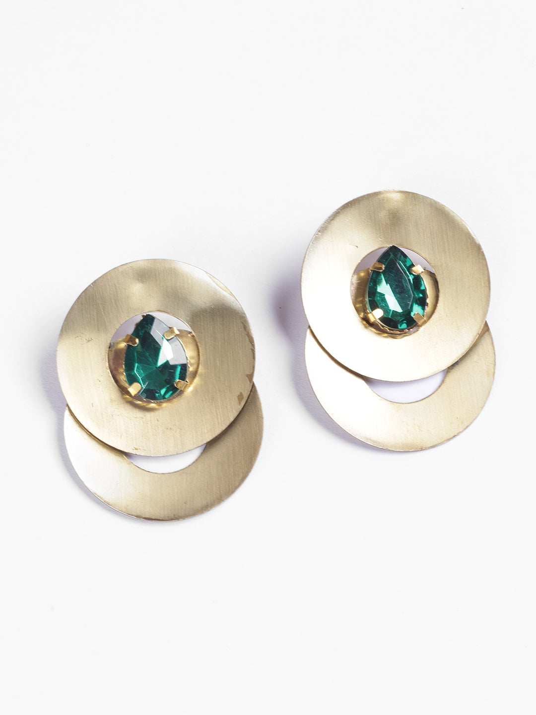 Women Gold-Plated Green Contemporary Drop Earrings